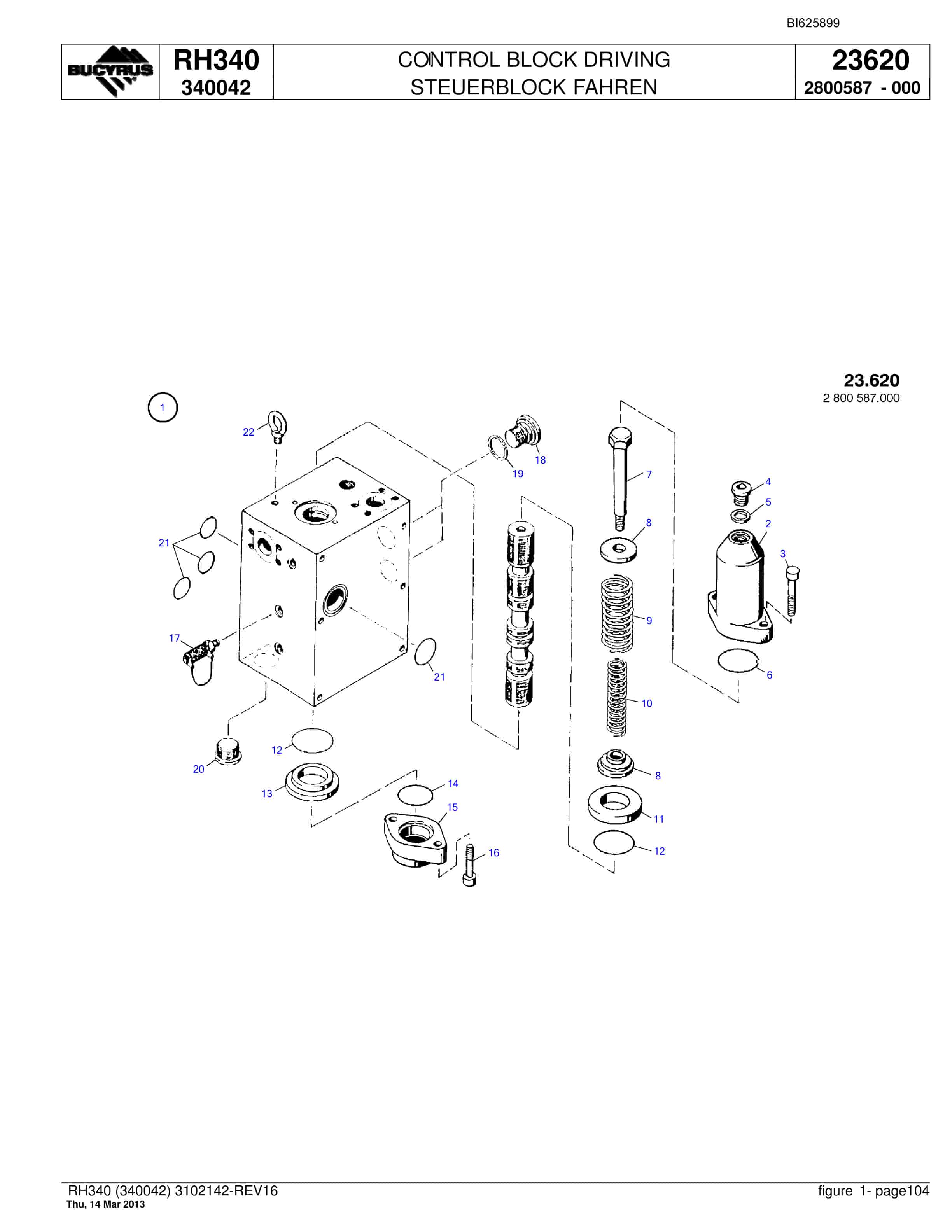Bucyrus RH340 Hydraulic Excavator Parts Catalog BI625899-3