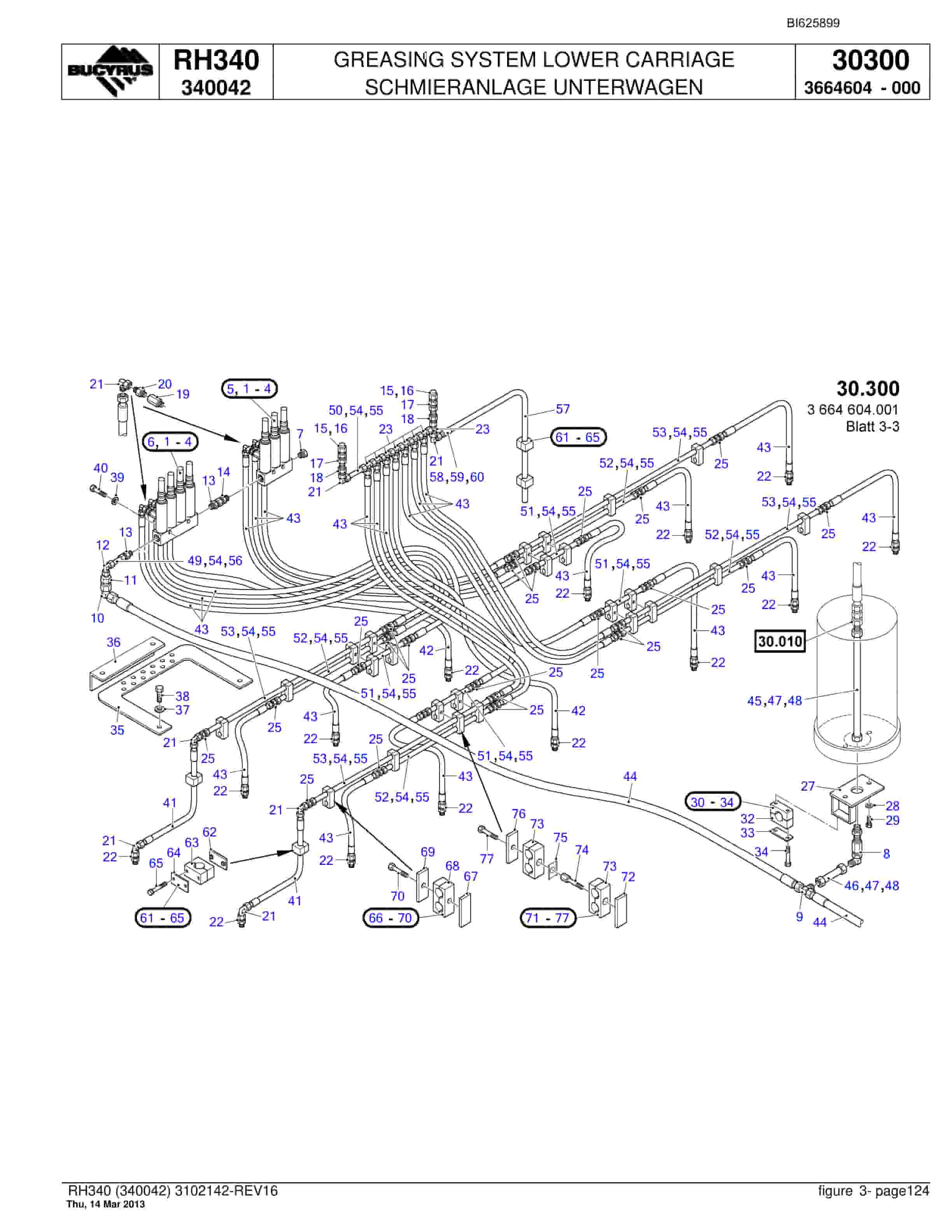 Bucyrus RH340 Hydraulic Excavator Parts Catalog BI625899-5