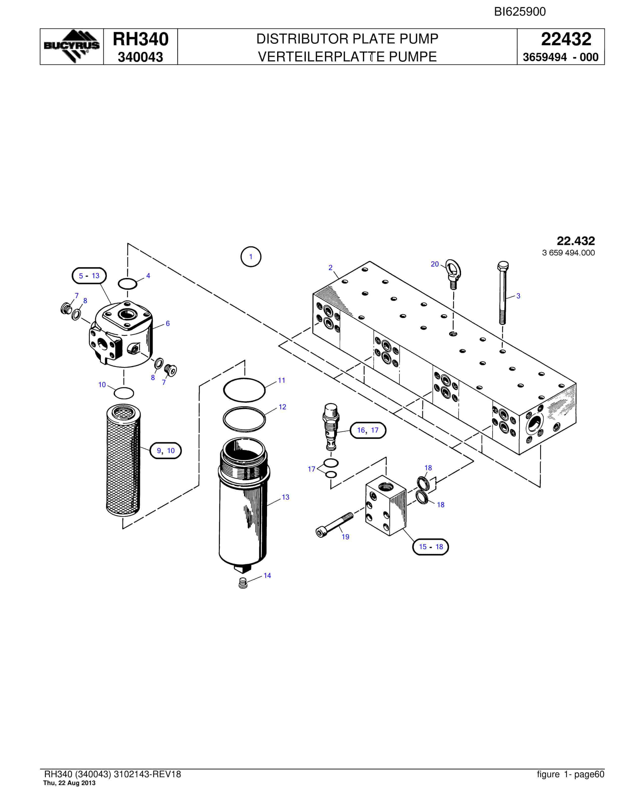 Bucyrus RH340 Hydraulic Excavator Parts Catalog BI625900-2