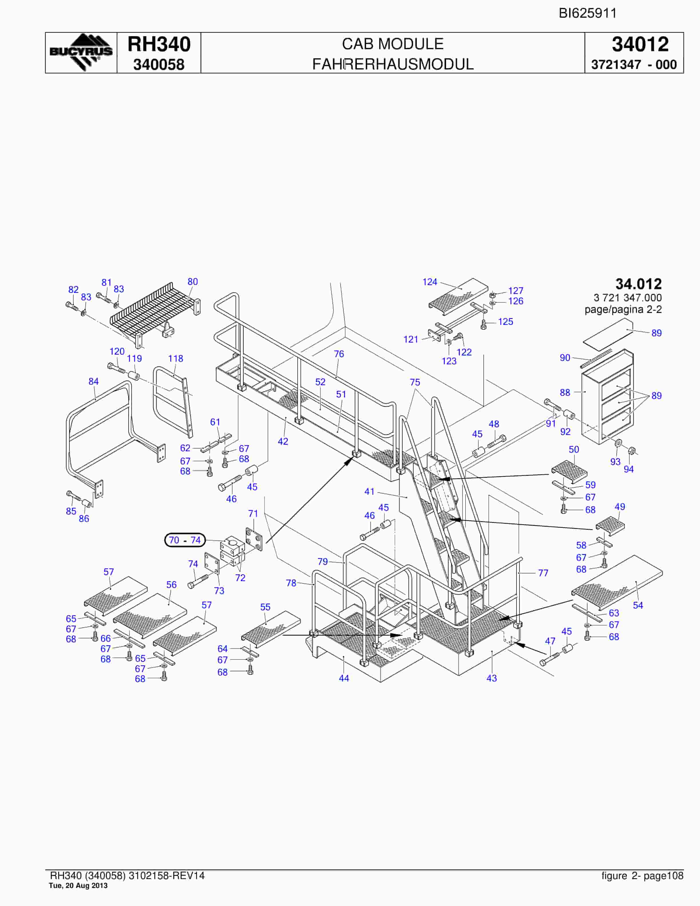 Bucyrus RH340 Hydraulic Excavator Parts Catalog BI625911-5