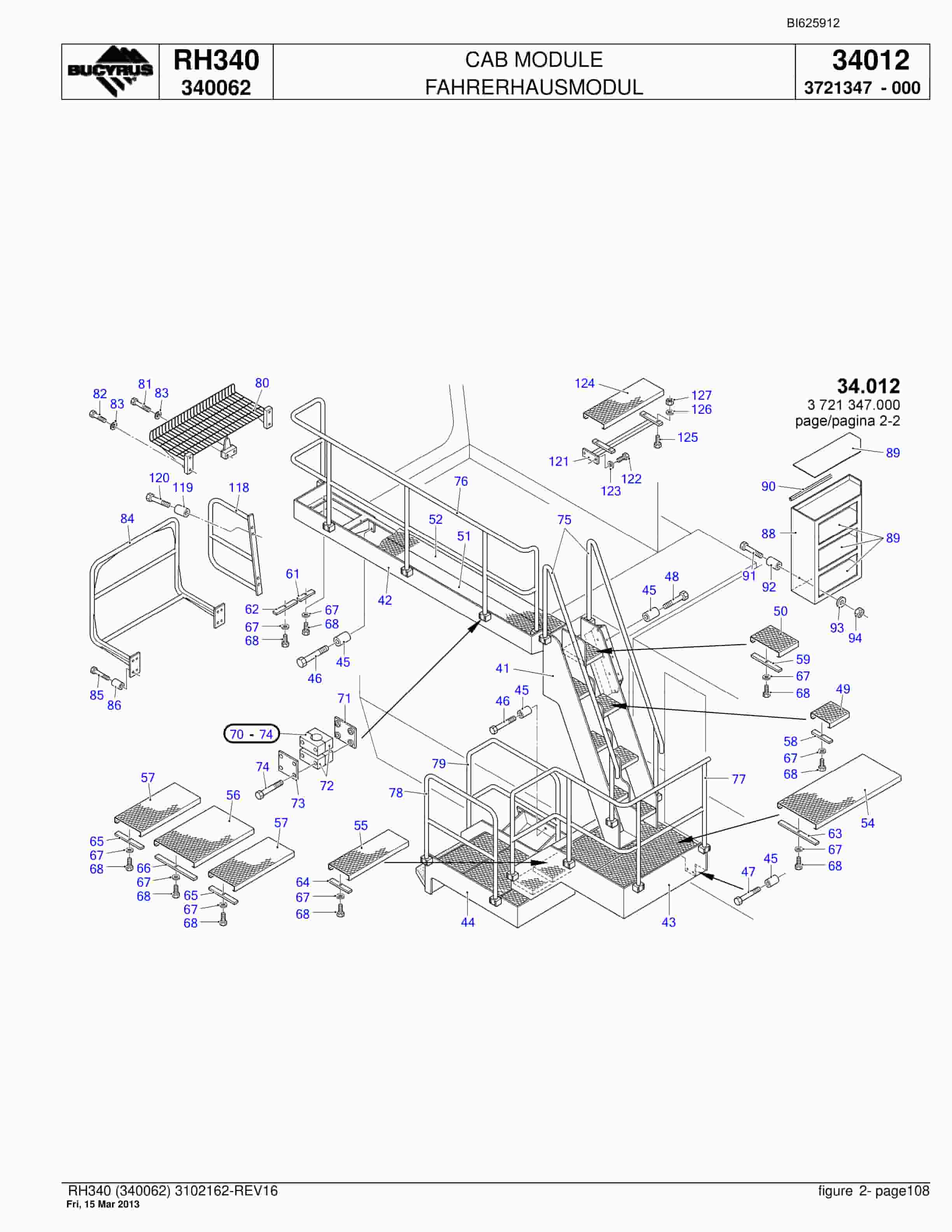 Bucyrus RH340 Hydraulic Excavator Parts Catalog BI625912-5