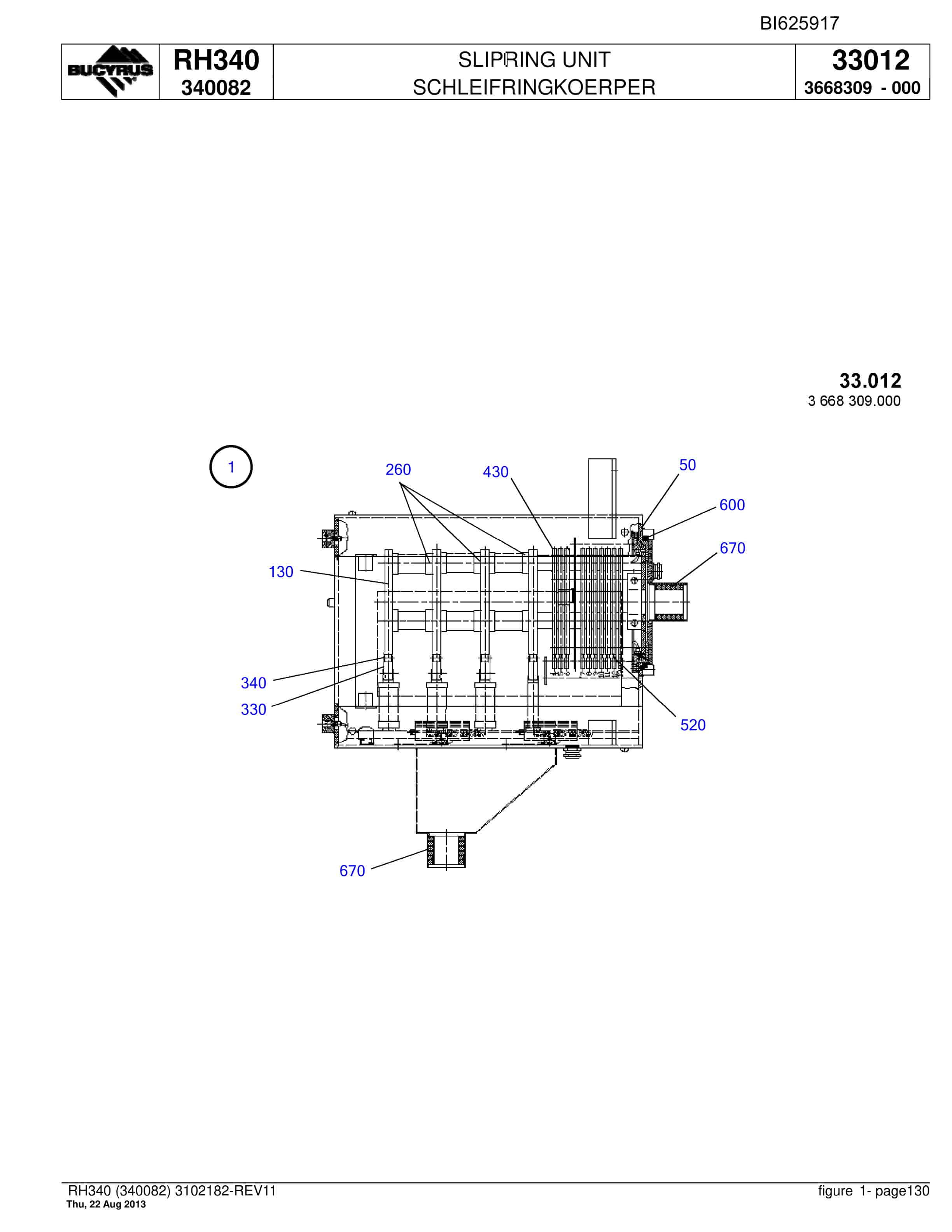 Bucyrus RH340 Hydraulic Excavator Parts Catalog BI625917-4