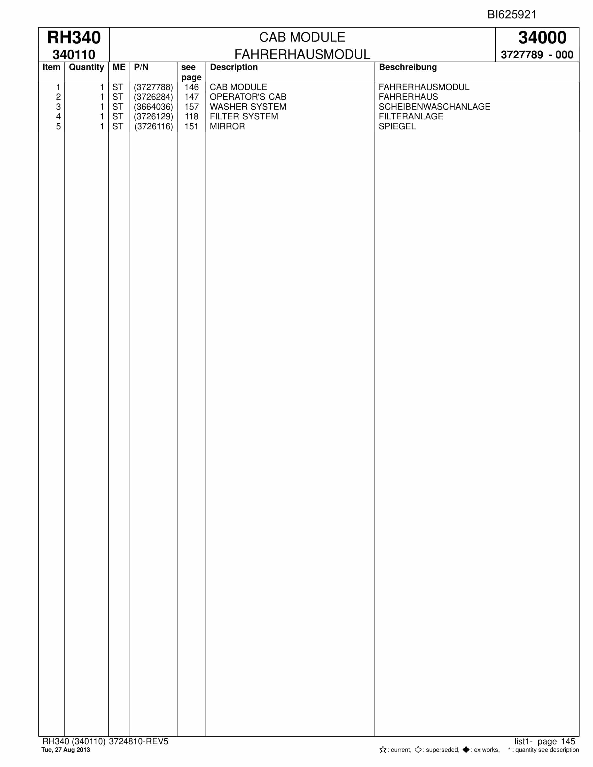Bucyrus RH340 Hydraulic Excavator Parts Catalog BI625921-5