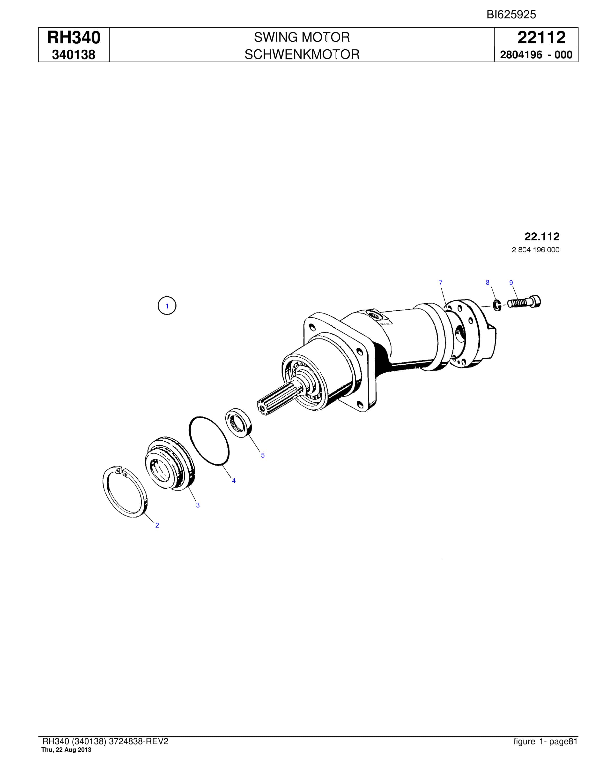Bucyrus RH340 Hydraulic Excavator Parts Catalog BI625925-2