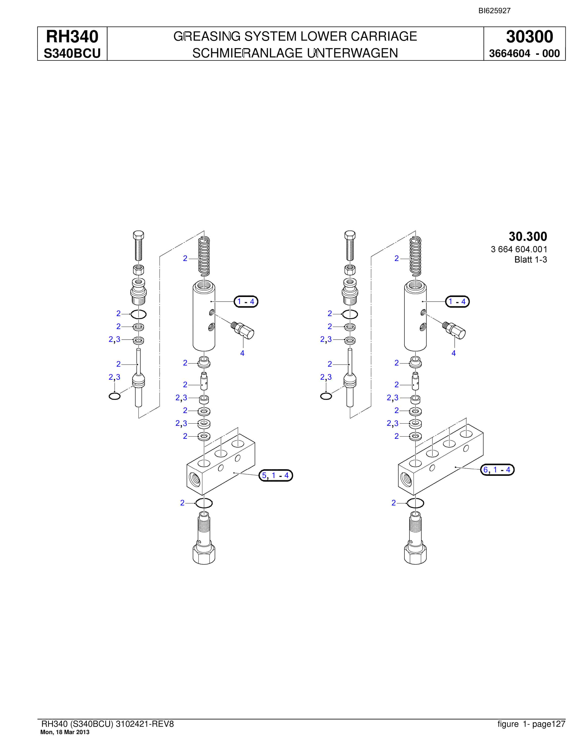 Bucyrus RH340 Hydraulic Excavator Parts Catalog BI625927-5