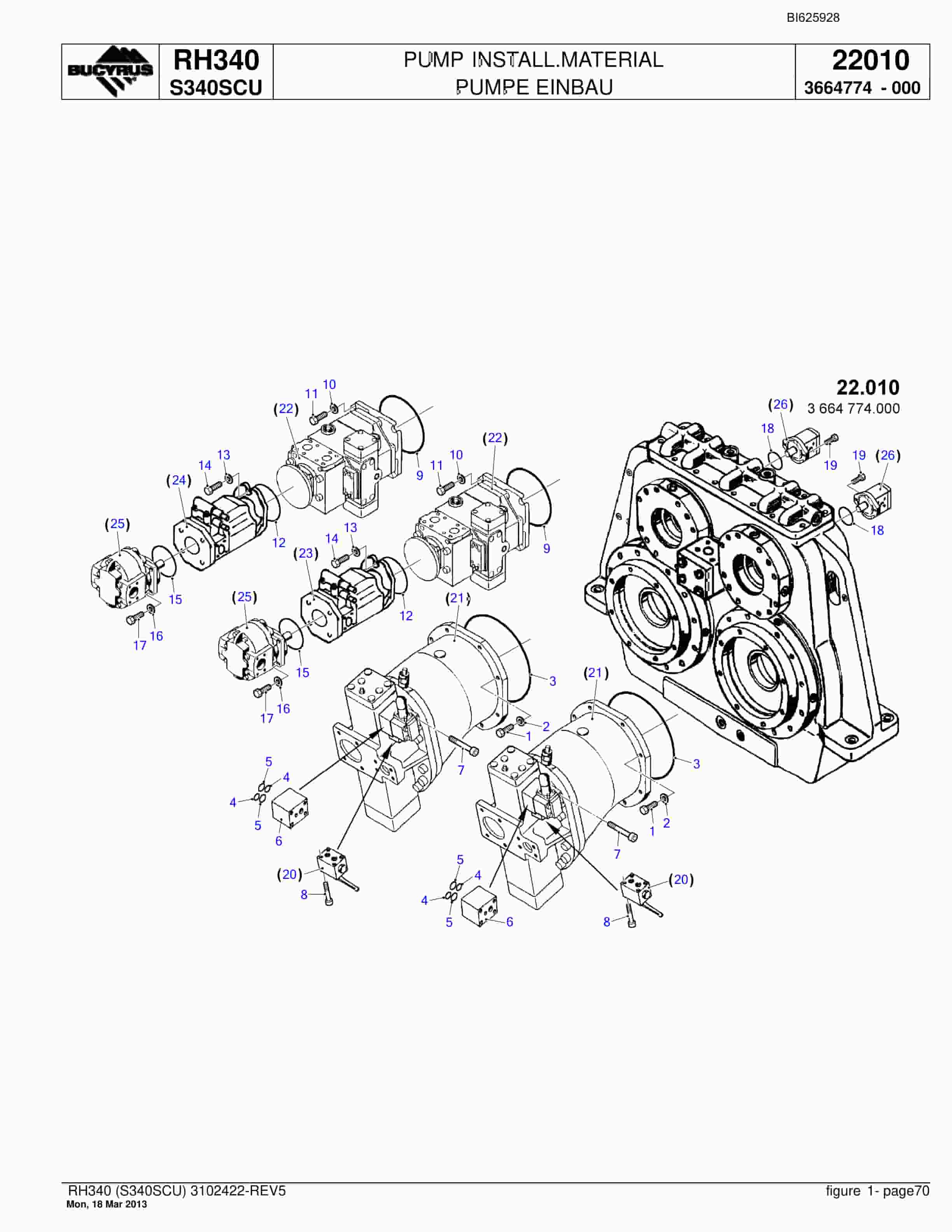Bucyrus RH340 Hydraulic Excavator Parts Catalog BI625928-2