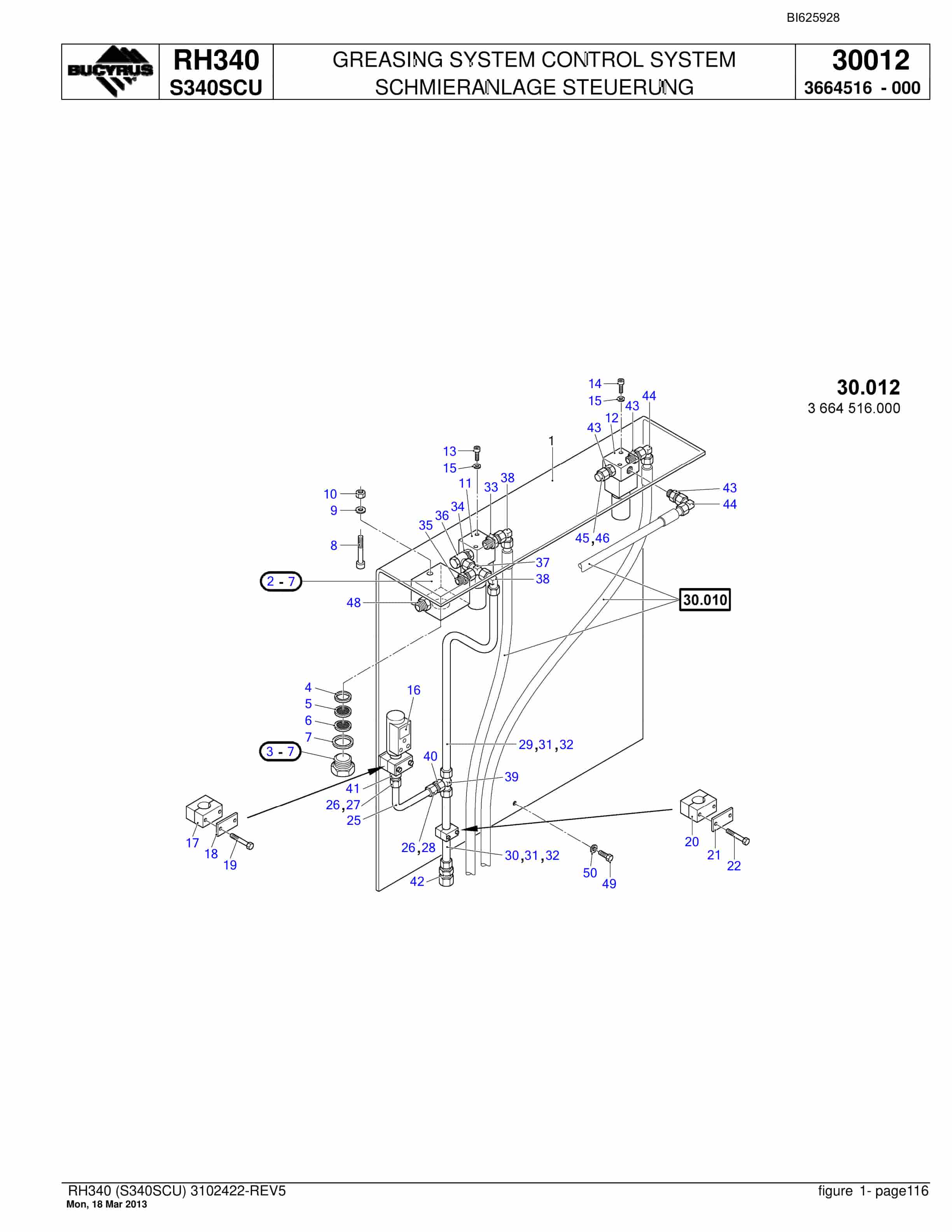 Bucyrus RH340 Hydraulic Excavator Parts Catalog BI625928-4