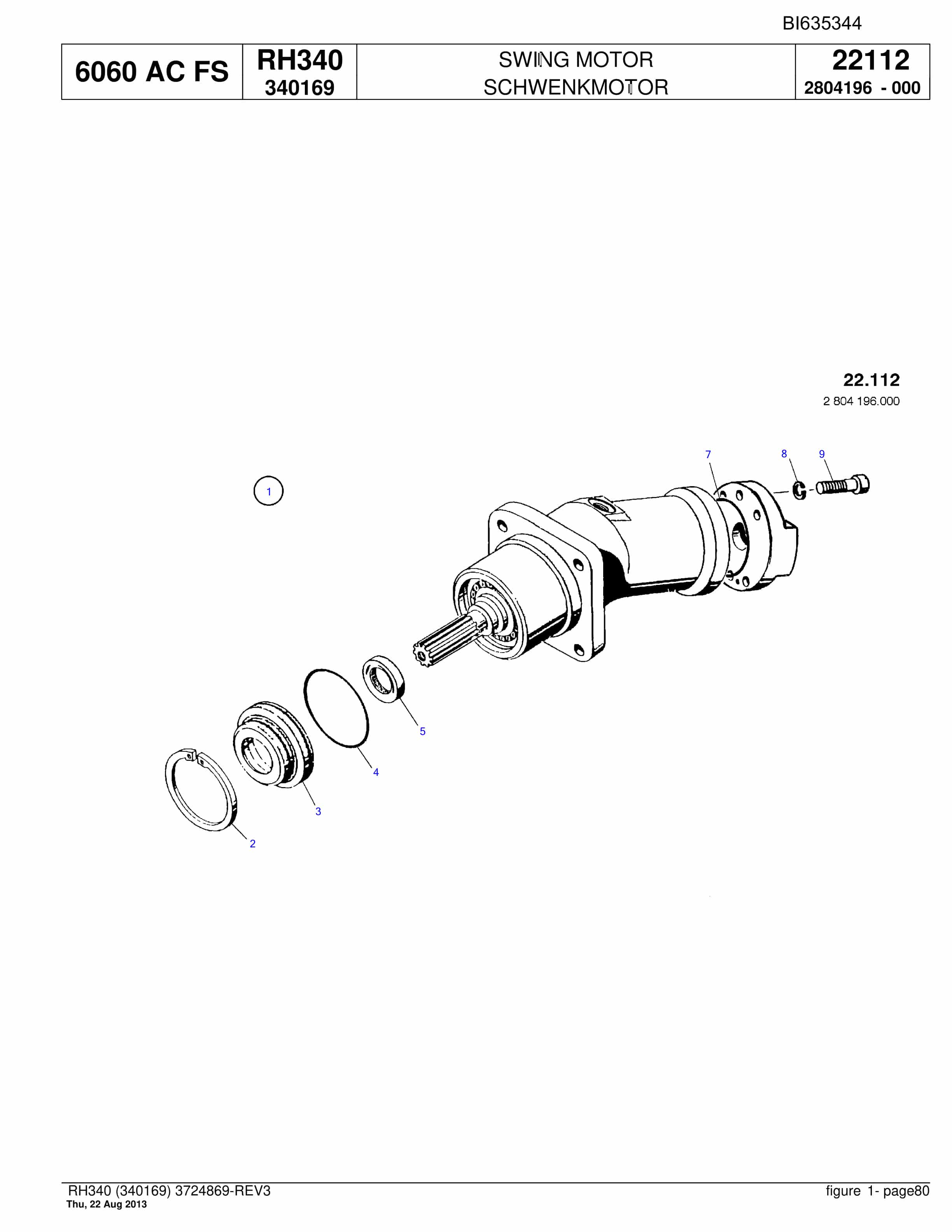 Bucyrus RH340 Hydraulic Excavator Parts Catalog BI635344-2