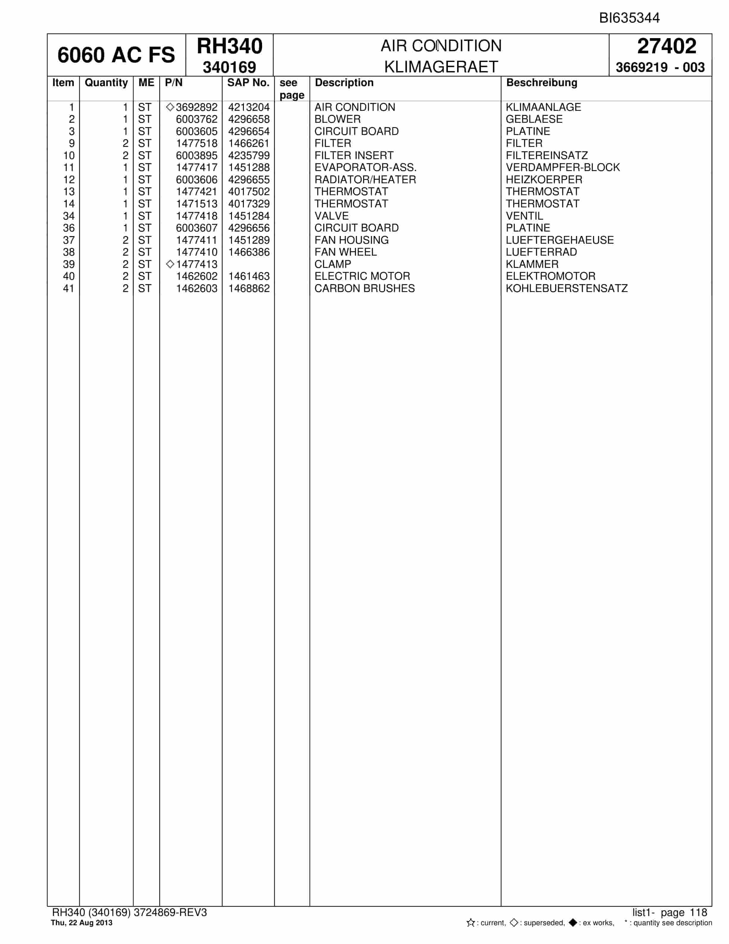 Bucyrus RH340 Hydraulic Excavator Parts Catalog BI635344-3