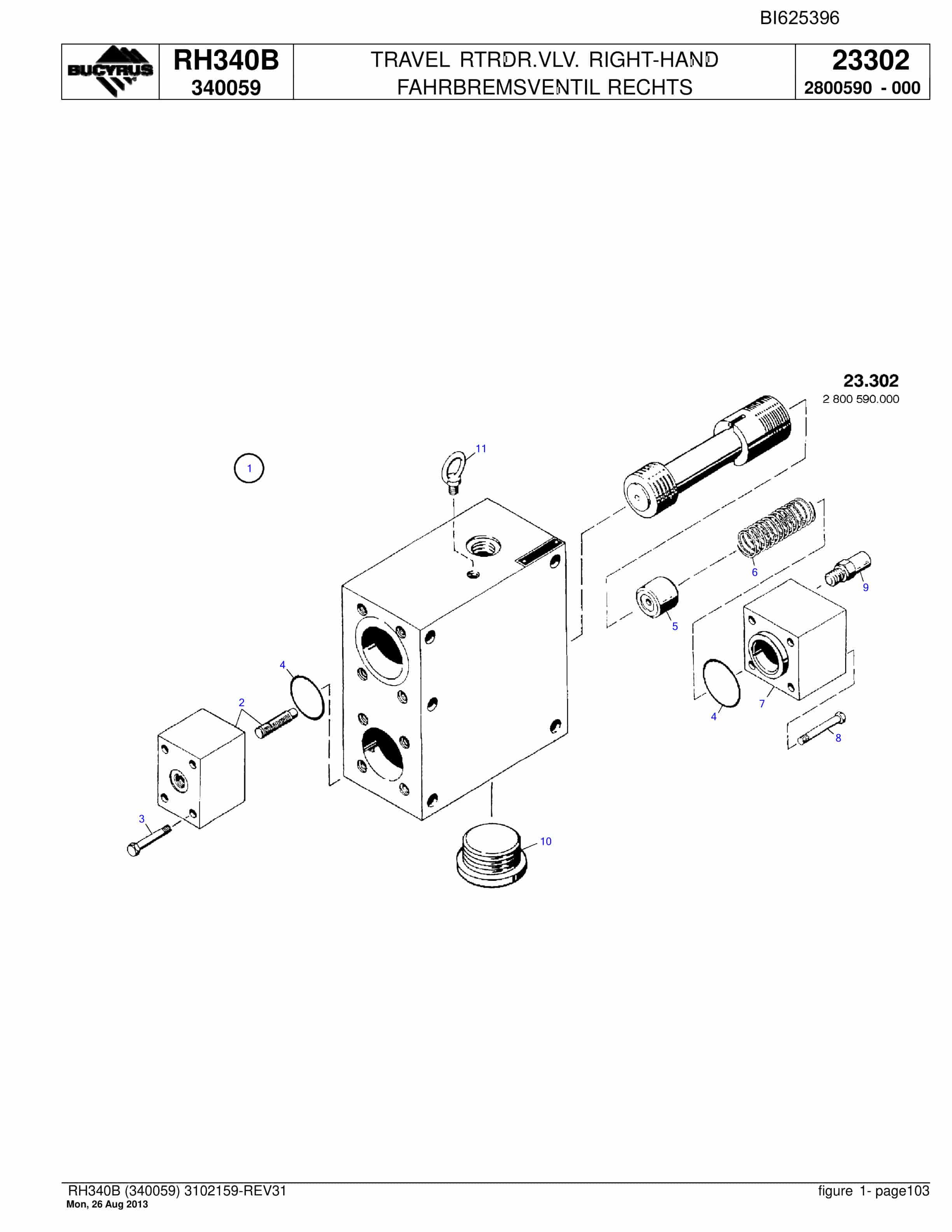 Bucyrus RH340B Hydraulic Excavator Parts Catalog BI625396-3