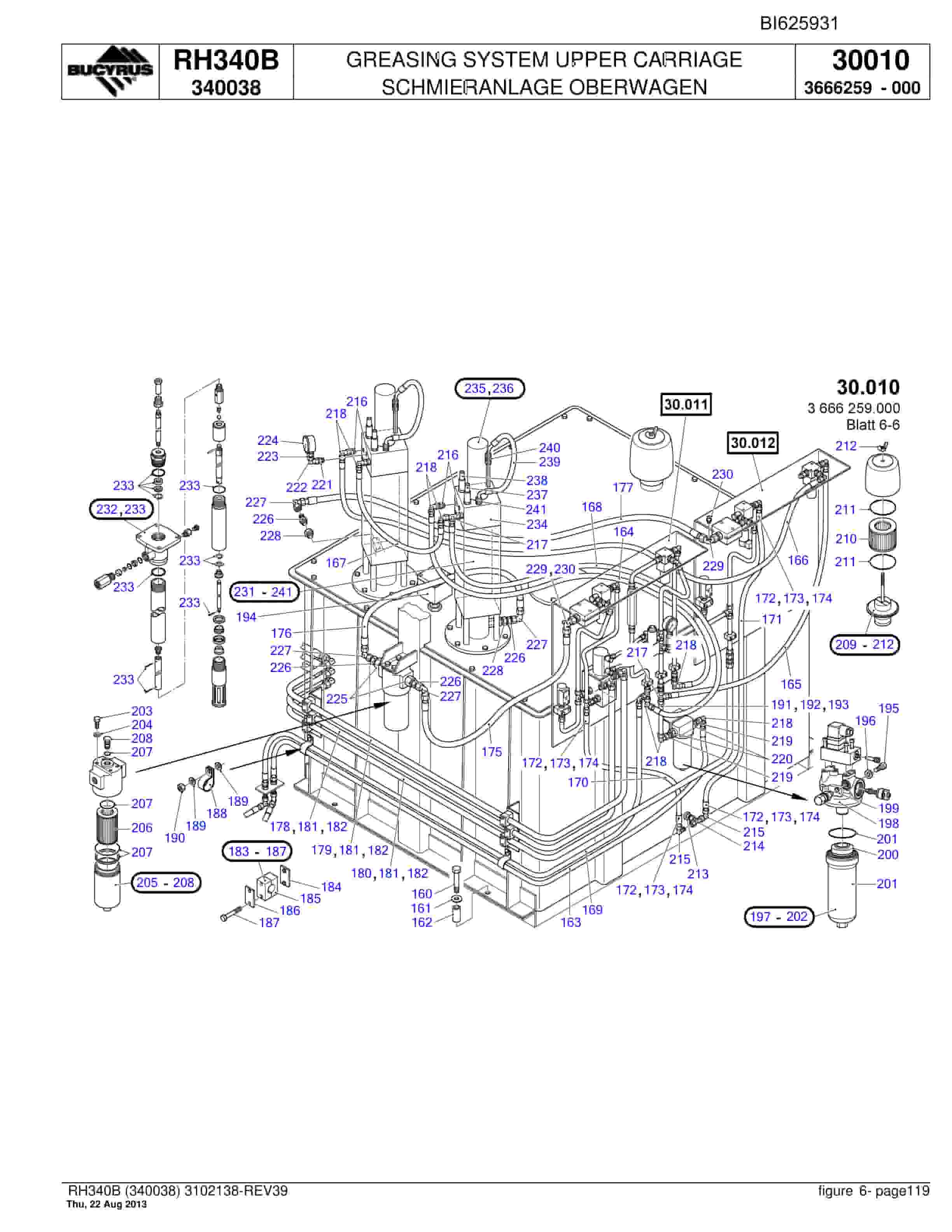 Bucyrus RH340B Hydraulic Excavator Parts Catalog BI625931-4