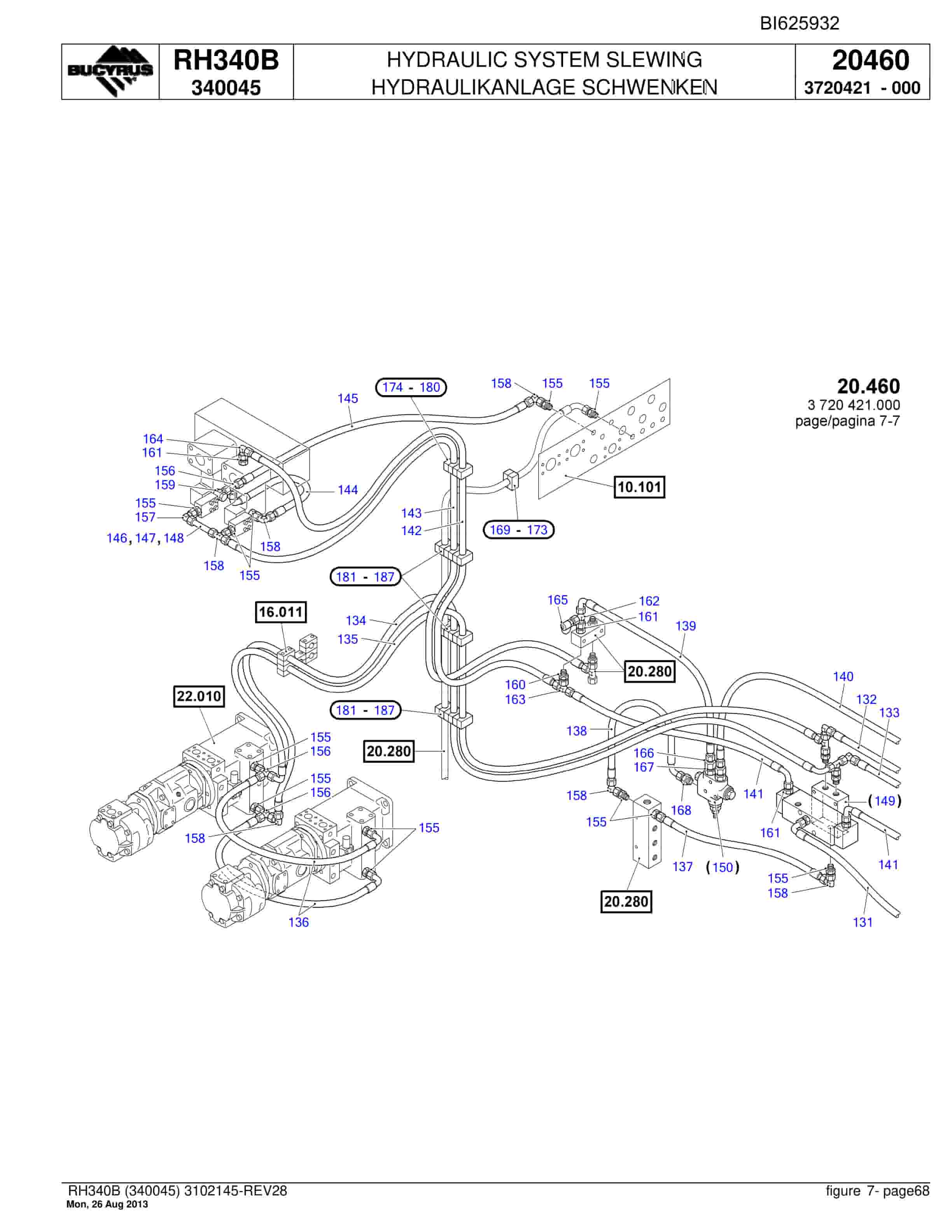 Bucyrus RH340B Hydraulic Excavator Parts Catalog BI625932-2