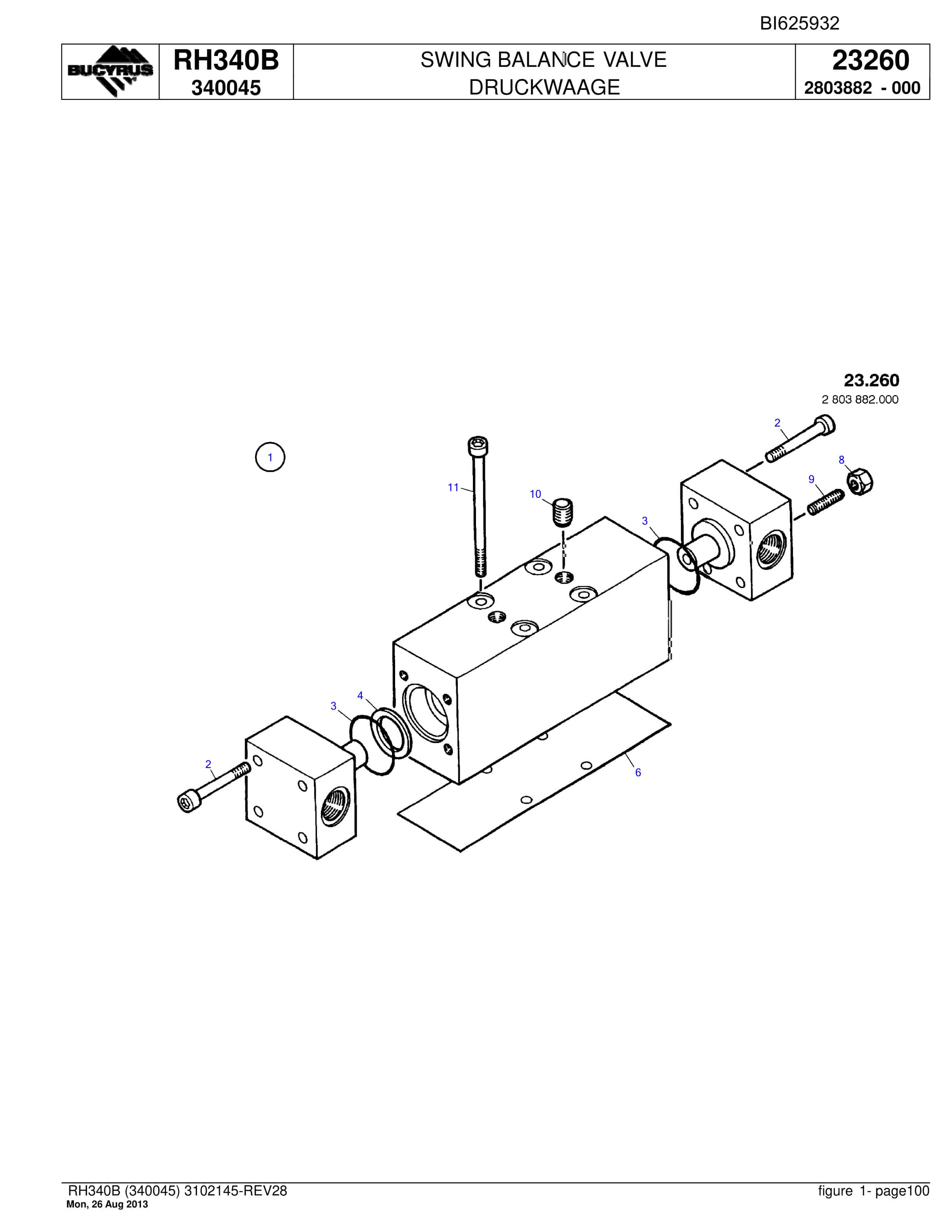 Bucyrus RH340B Hydraulic Excavator Parts Catalog BI625932-3