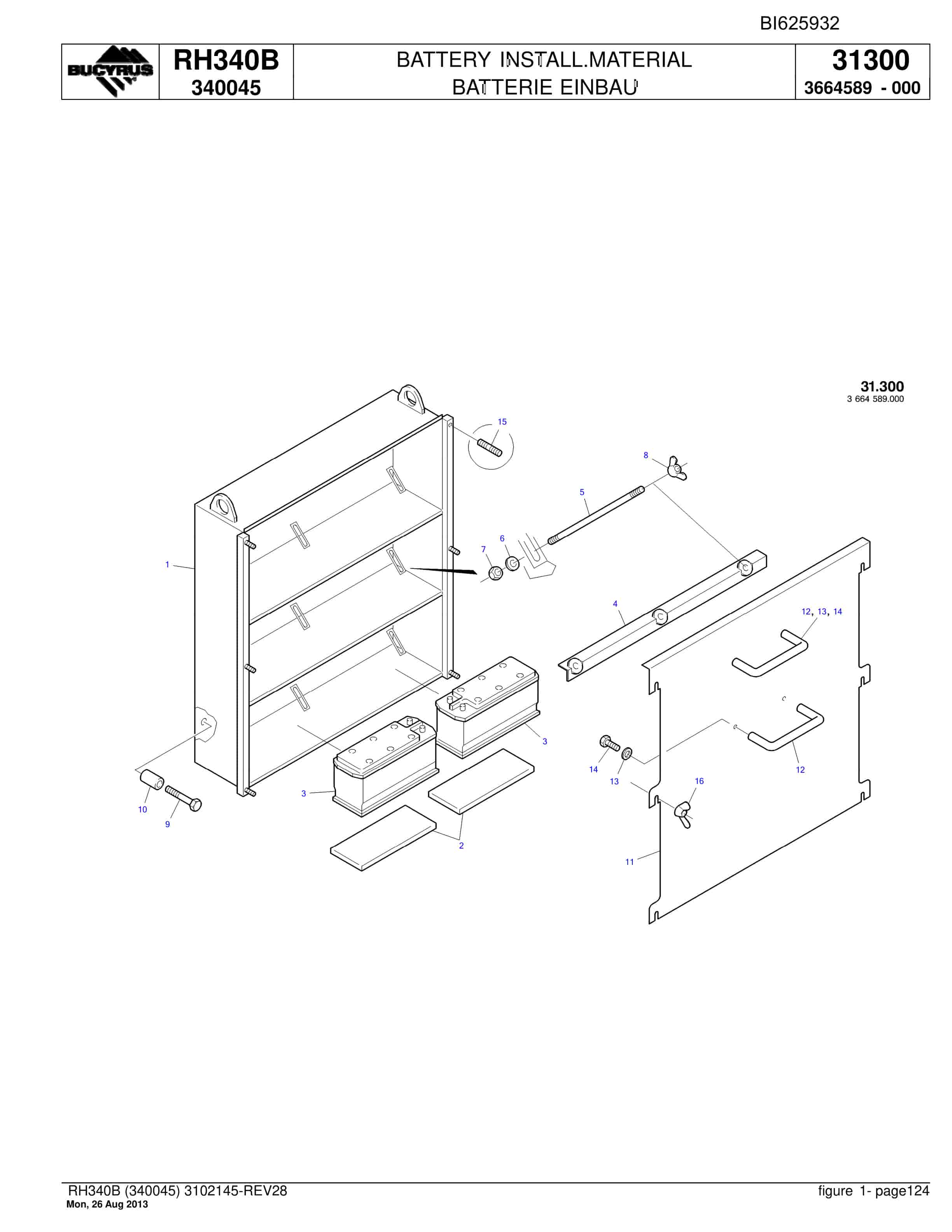 Bucyrus RH340B Hydraulic Excavator Parts Catalog BI625932-5