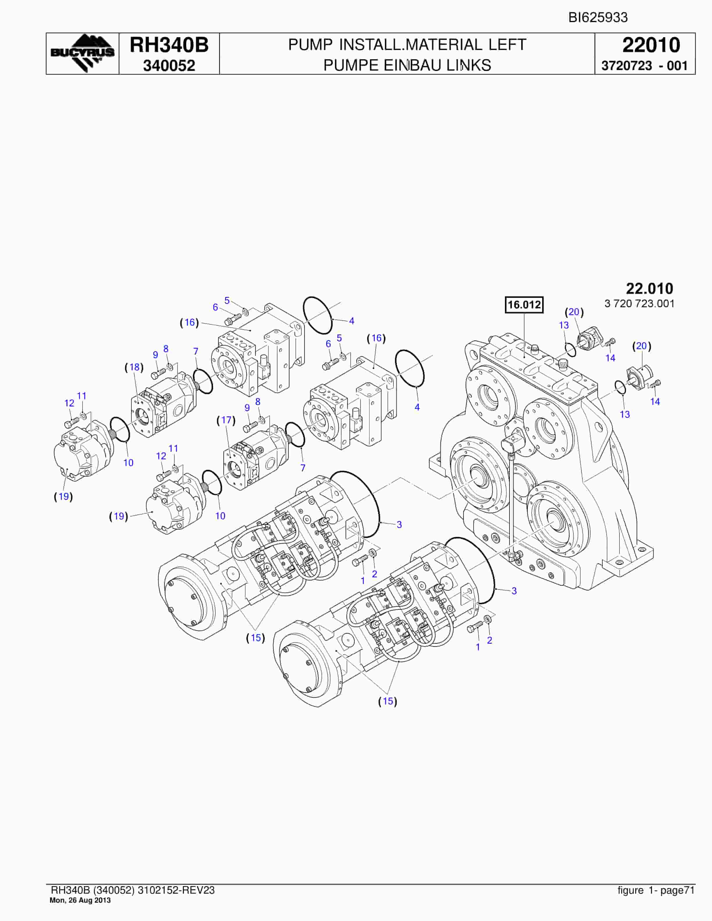 Bucyrus RH340B Hydraulic Excavator Parts Catalog BI625933-2