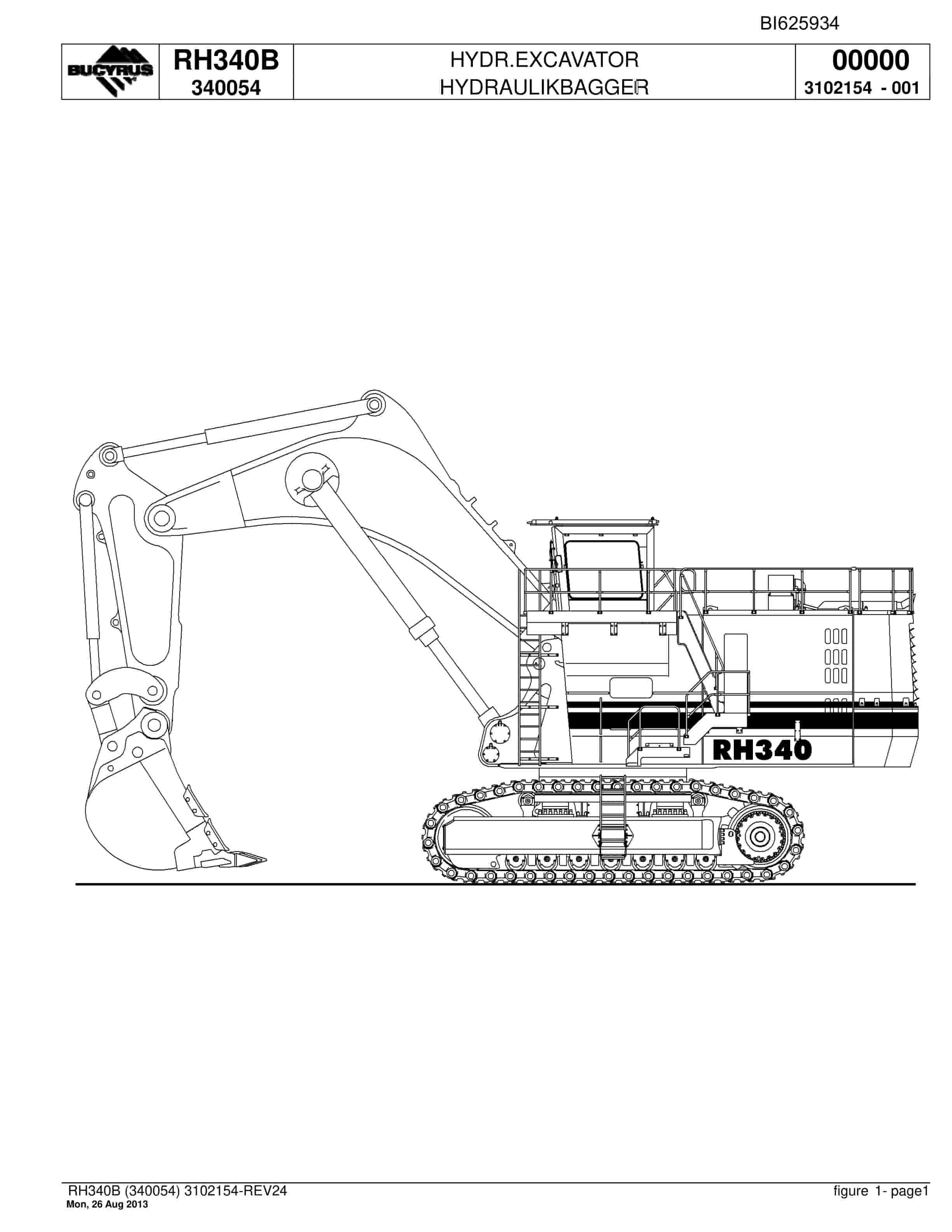Bucyrus RH340B Hydraulic Excavator Parts Catalog BI625934