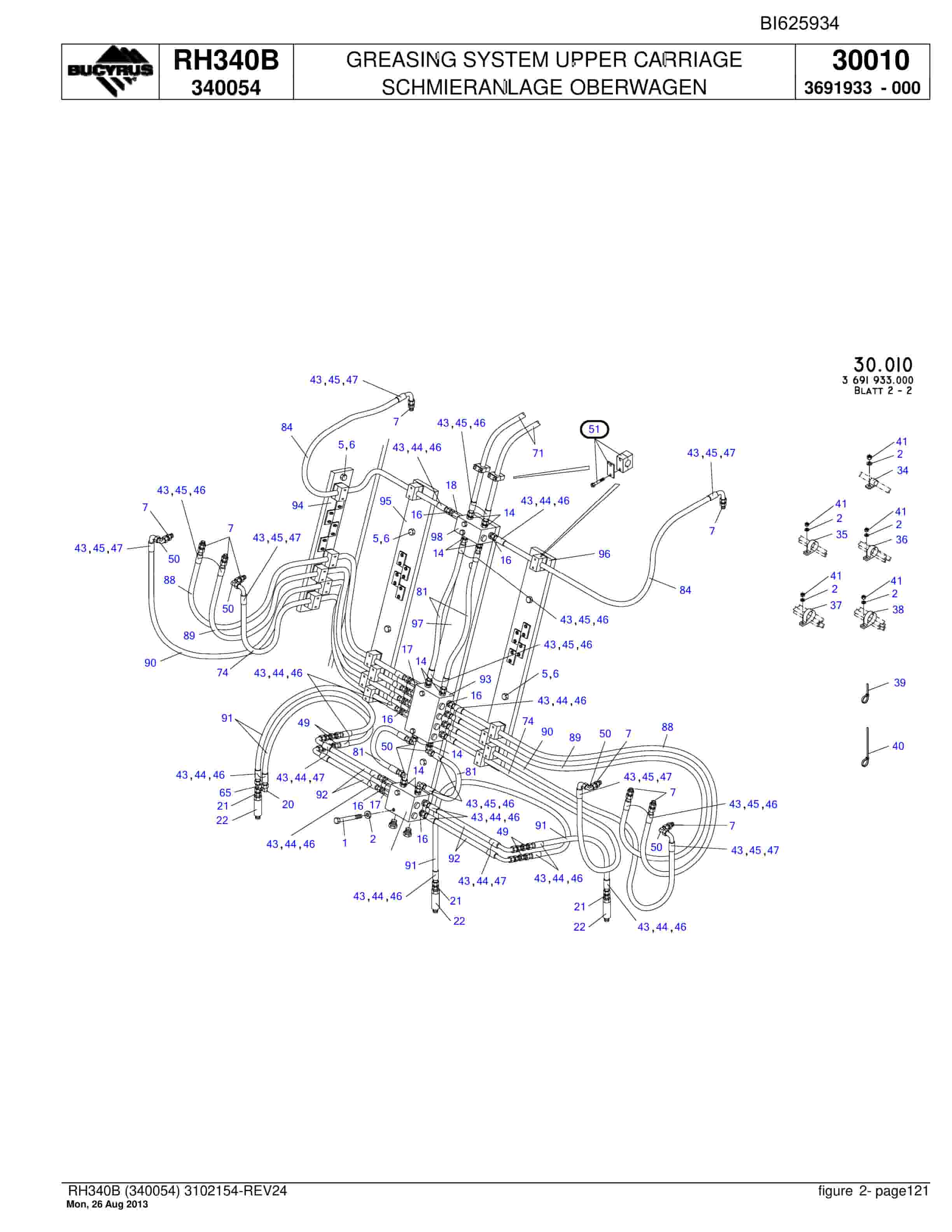 Bucyrus RH340B Hydraulic Excavator Parts Catalog BI625934-4