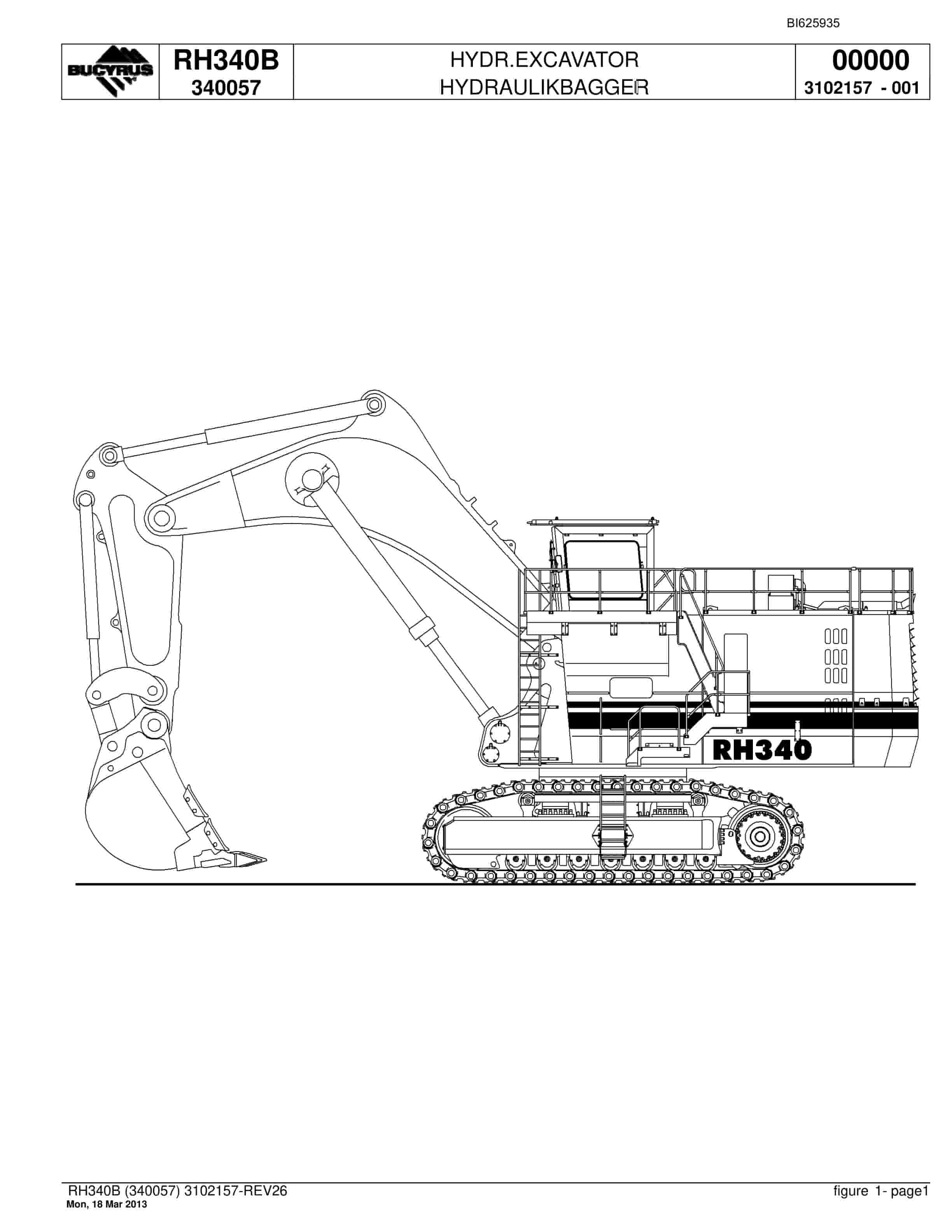 Bucyrus RH340B Hydraulic Excavator Parts Catalog BI625935