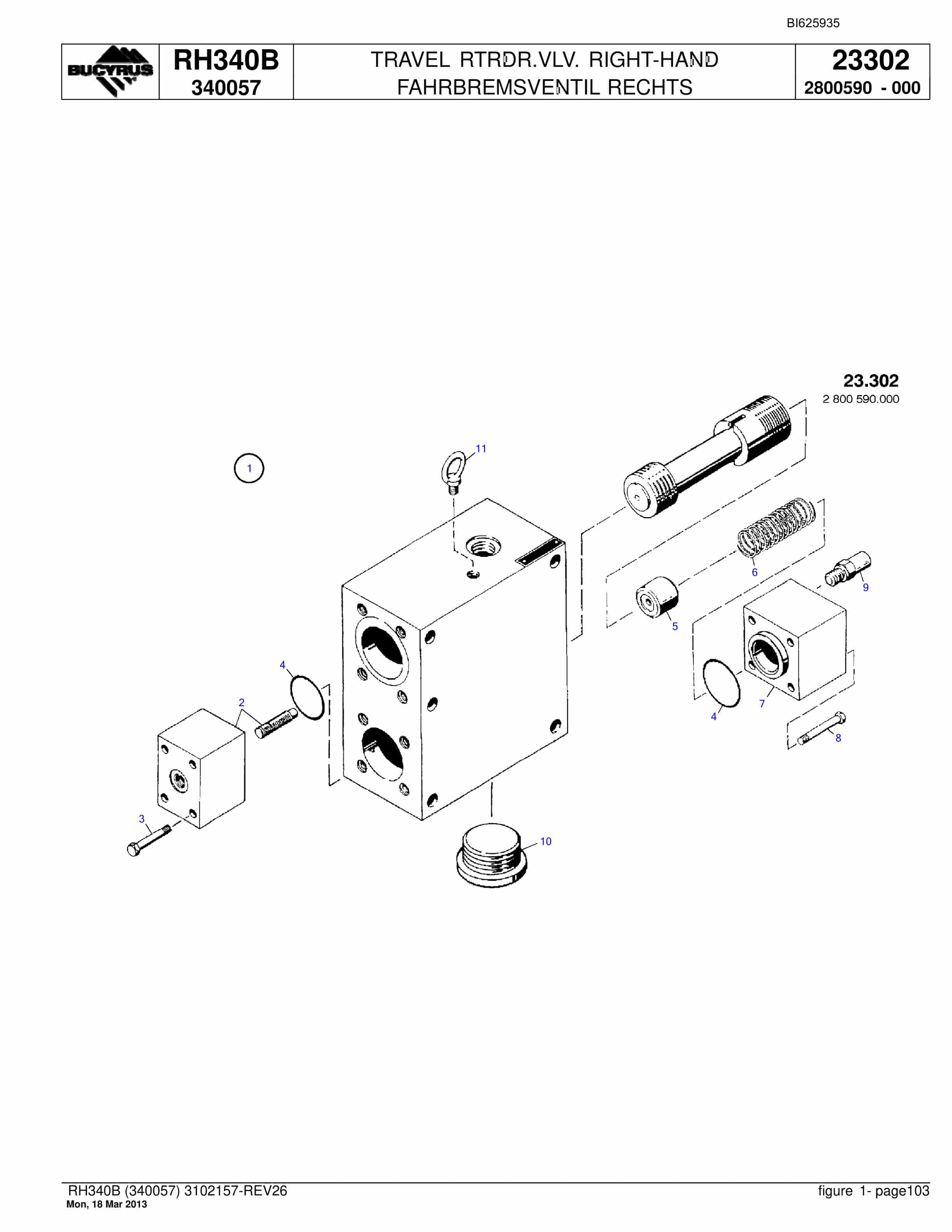 Bucyrus RH340B Hydraulic Excavator Parts Catalog BI625935-3