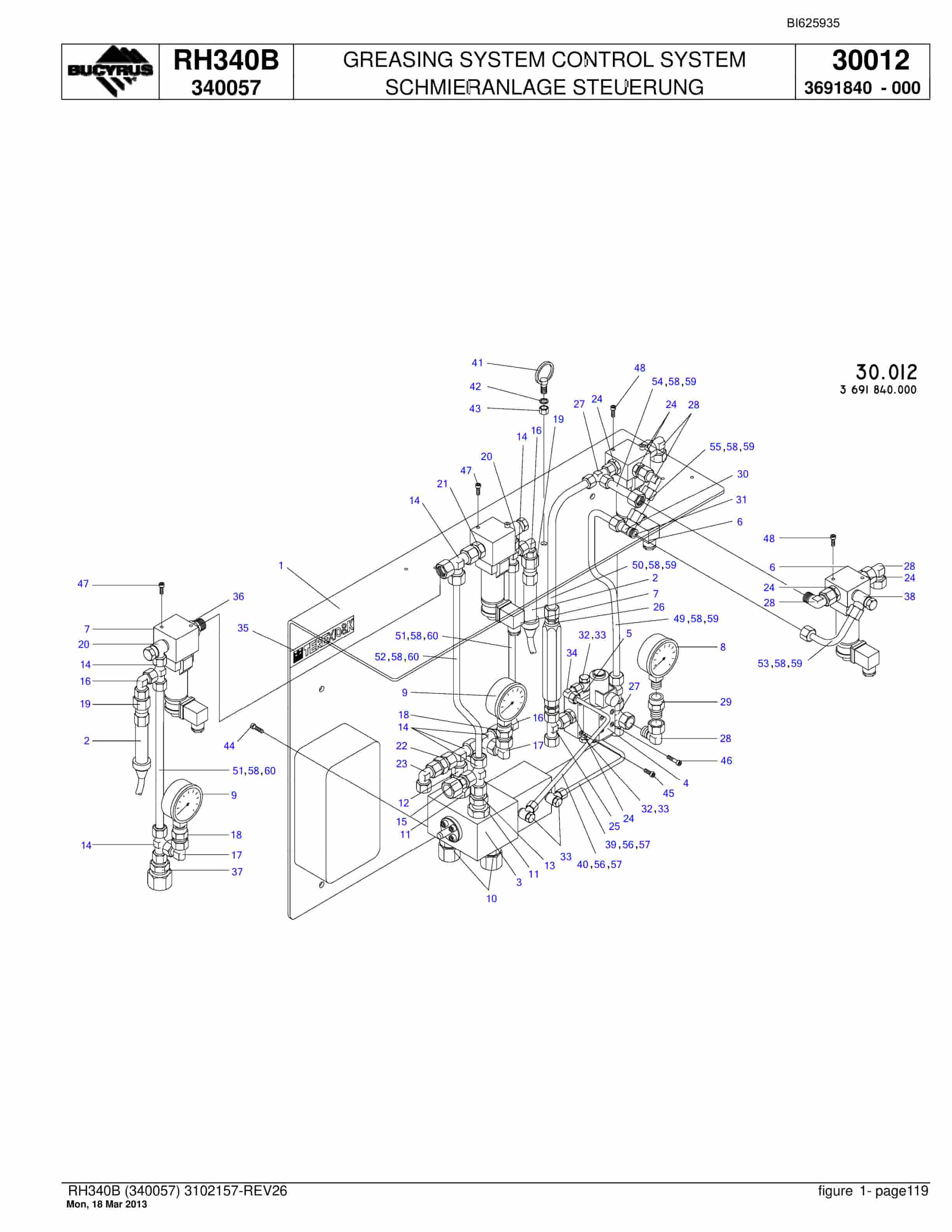 Bucyrus RH340B Hydraulic Excavator Parts Catalog BI625935-4