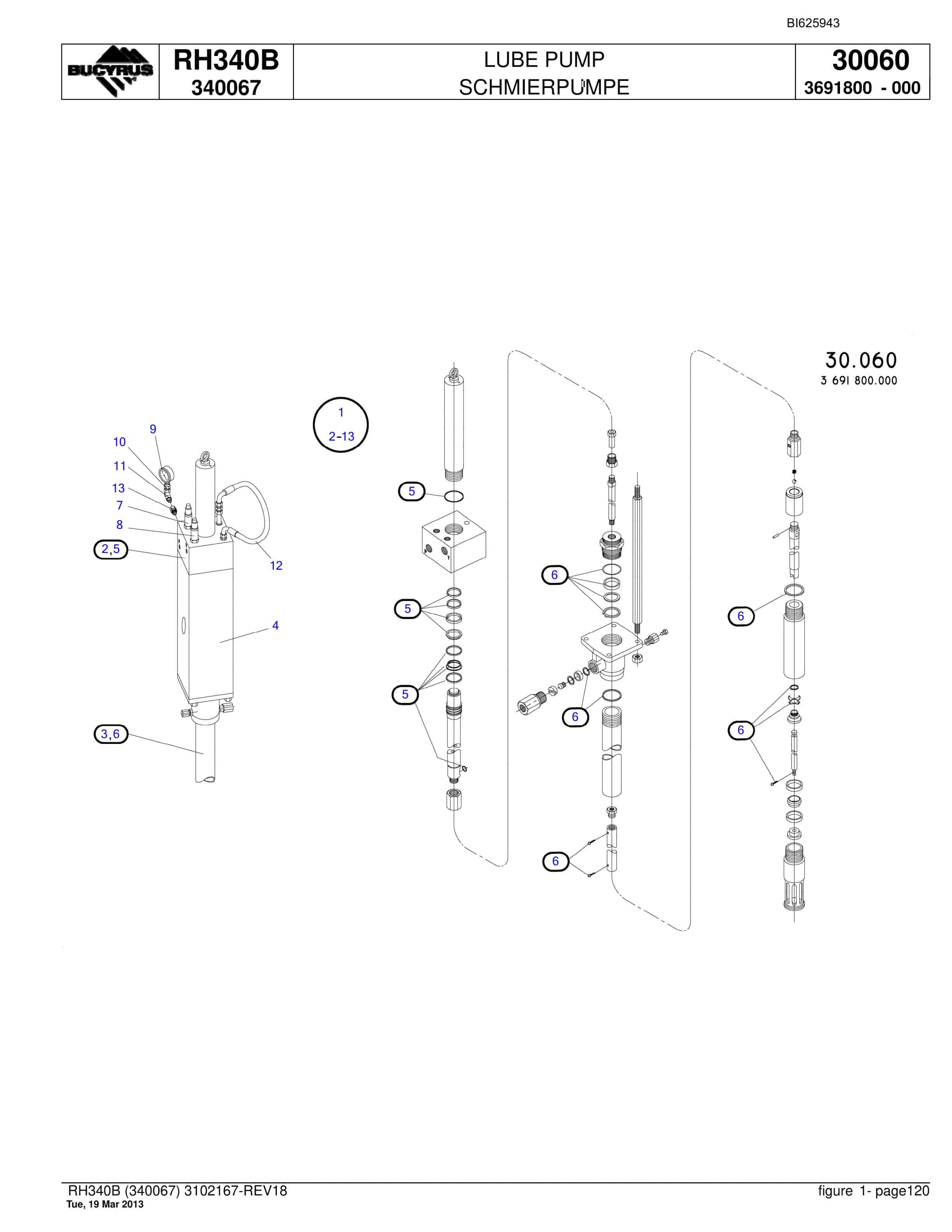 Bucyrus RH340B Hydraulic Excavator Parts Catalog BI625943-4