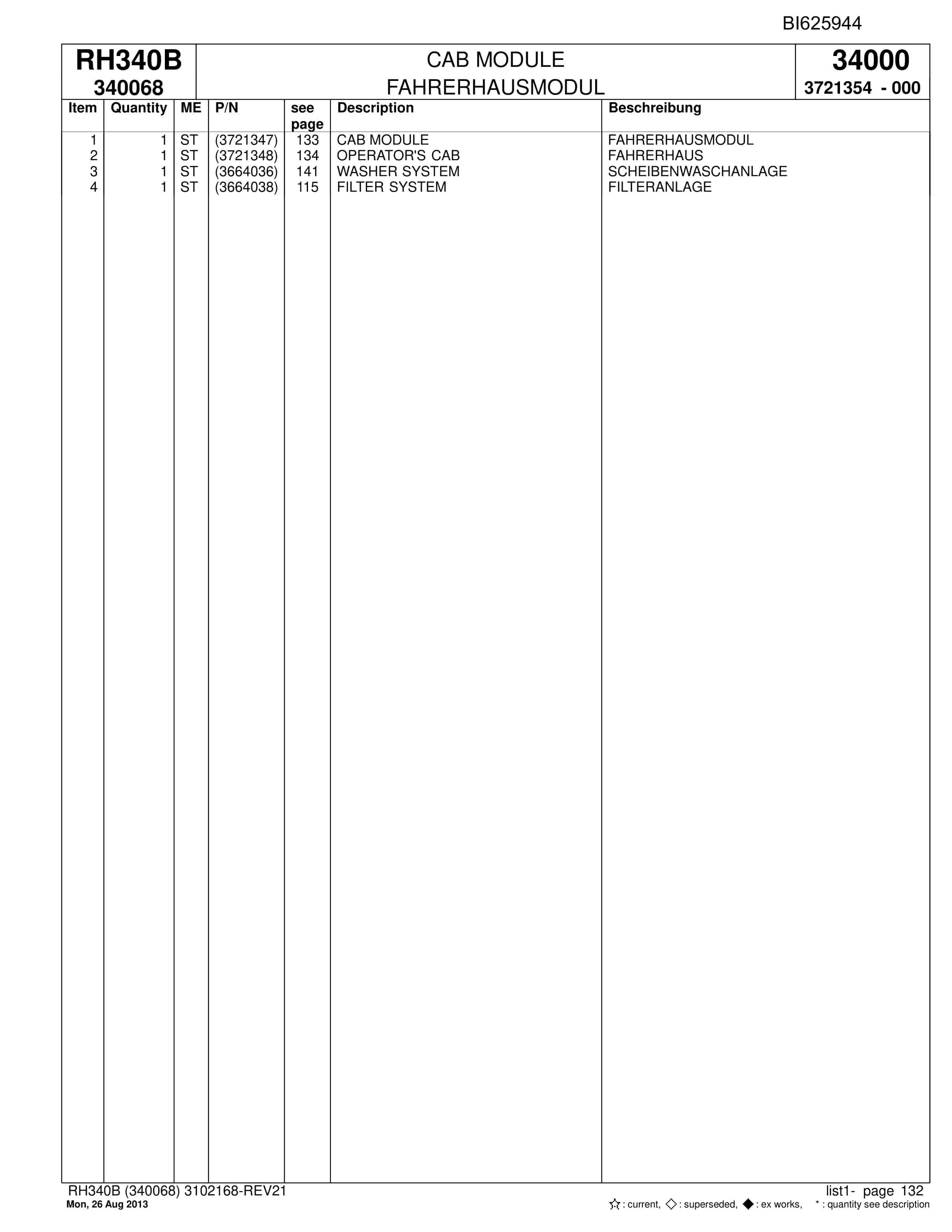 Bucyrus RH340B Hydraulic Excavator Parts Catalog BI625944-5