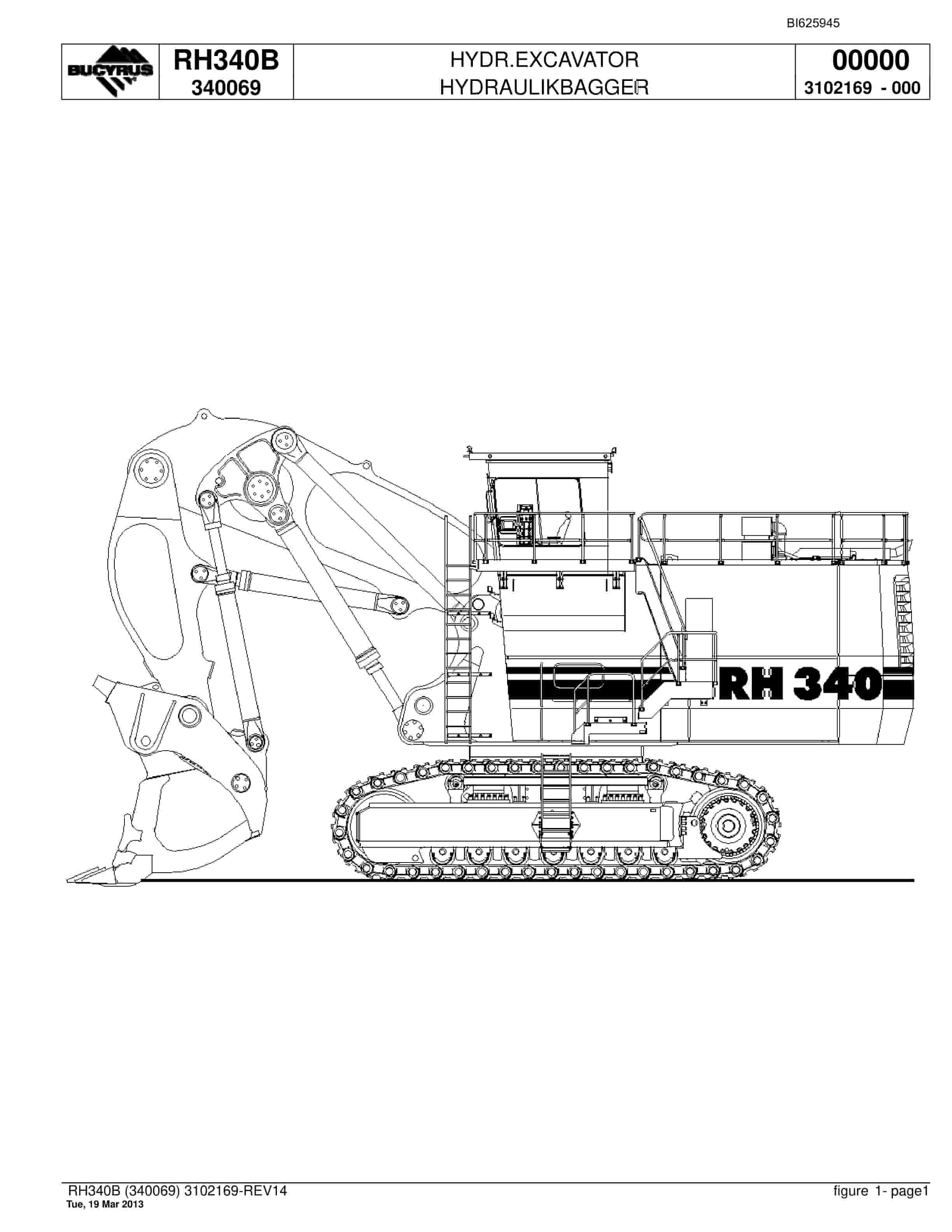 Bucyrus RH340B Hydraulic Excavator Parts Catalog BI625945