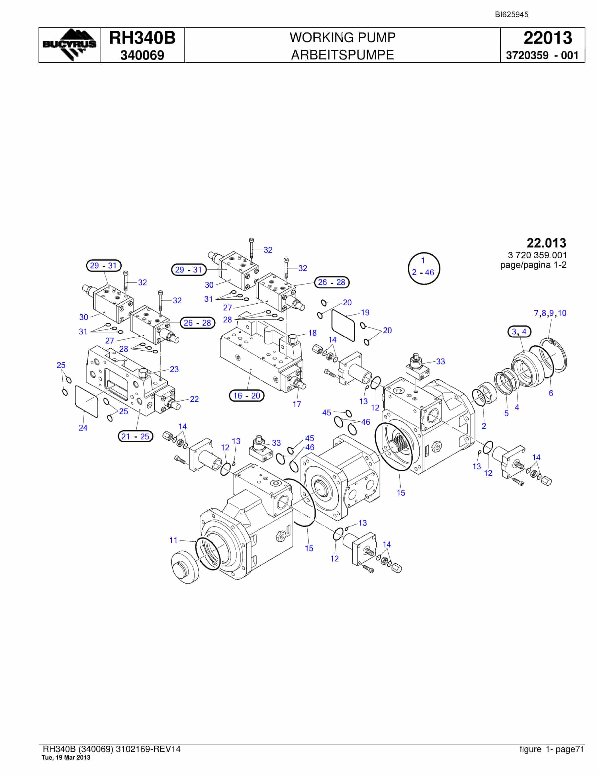 Bucyrus RH340B Hydraulic Excavator Parts Catalog BI625945-2