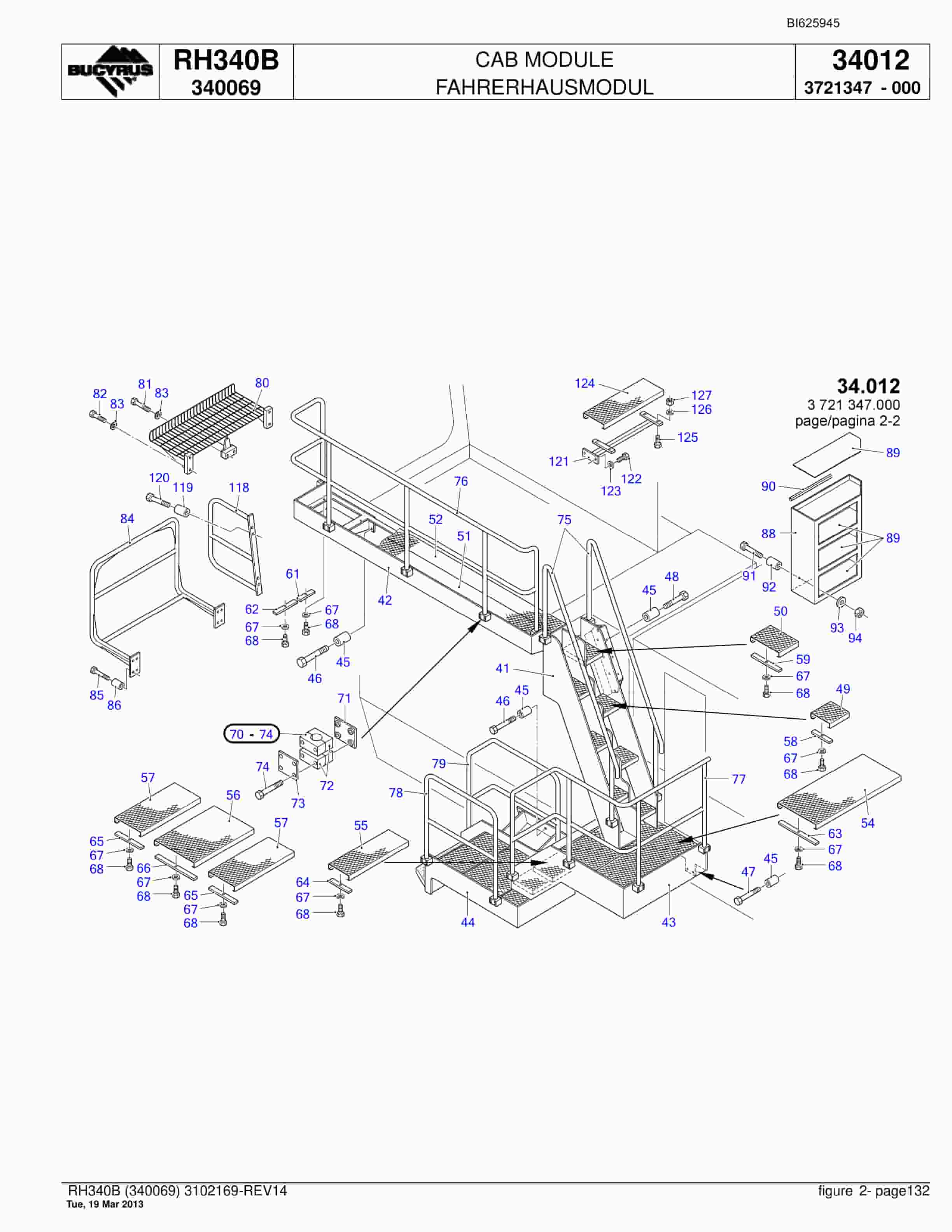 Bucyrus RH340B Hydraulic Excavator Parts Catalog BI625945-5