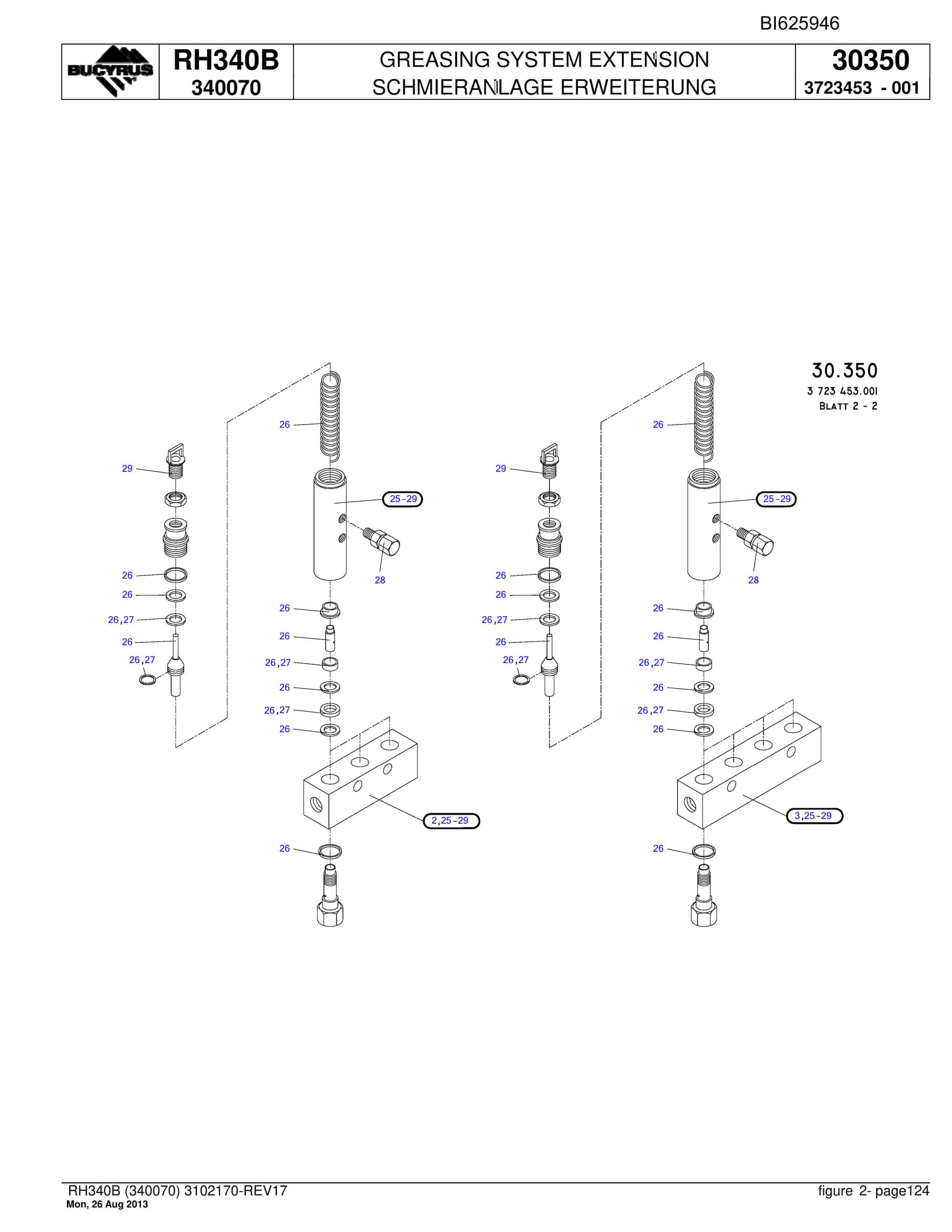 Bucyrus RH340B Hydraulic Excavator Parts Catalog BI625946-4