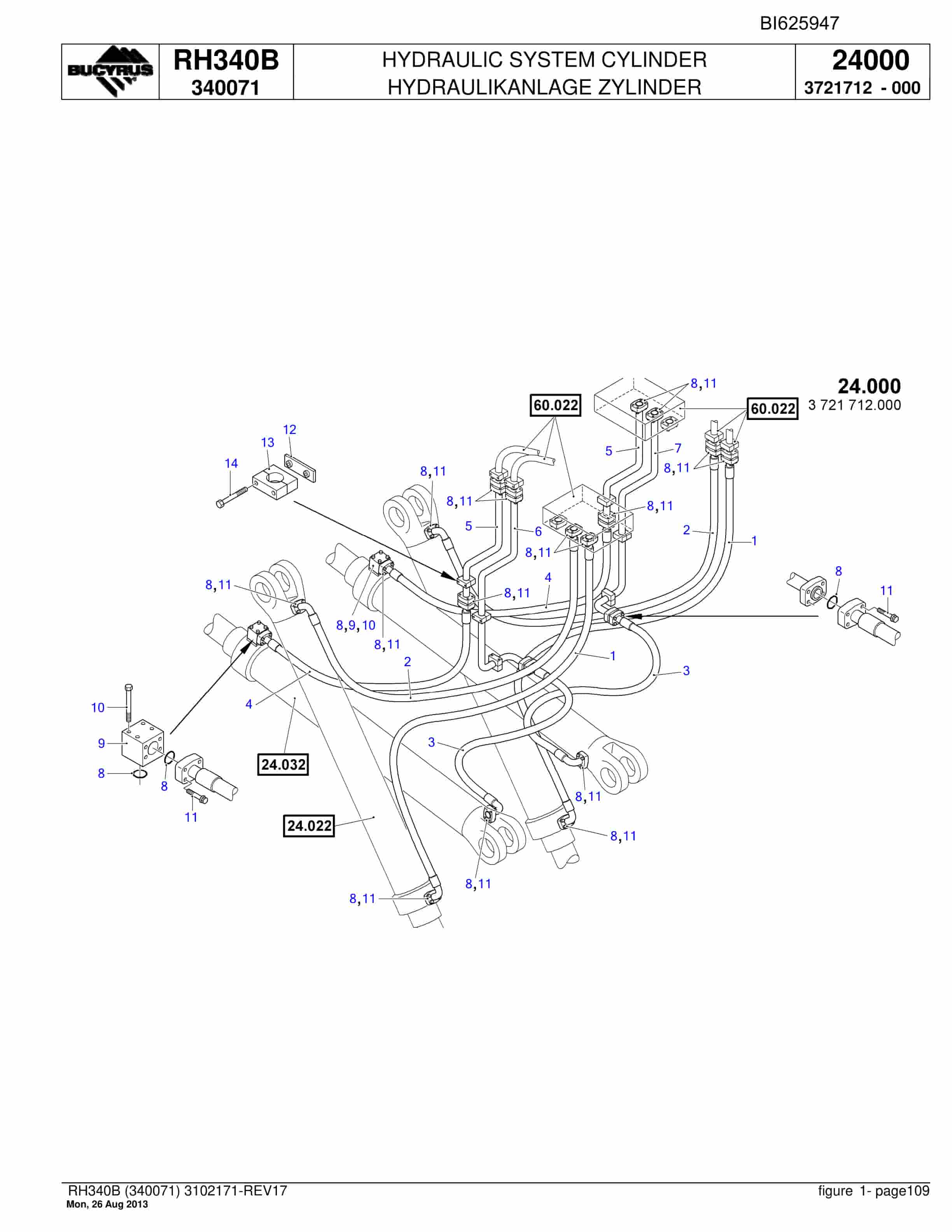 Bucyrus RH340B Hydraulic Excavator Parts Catalog BI625947-3