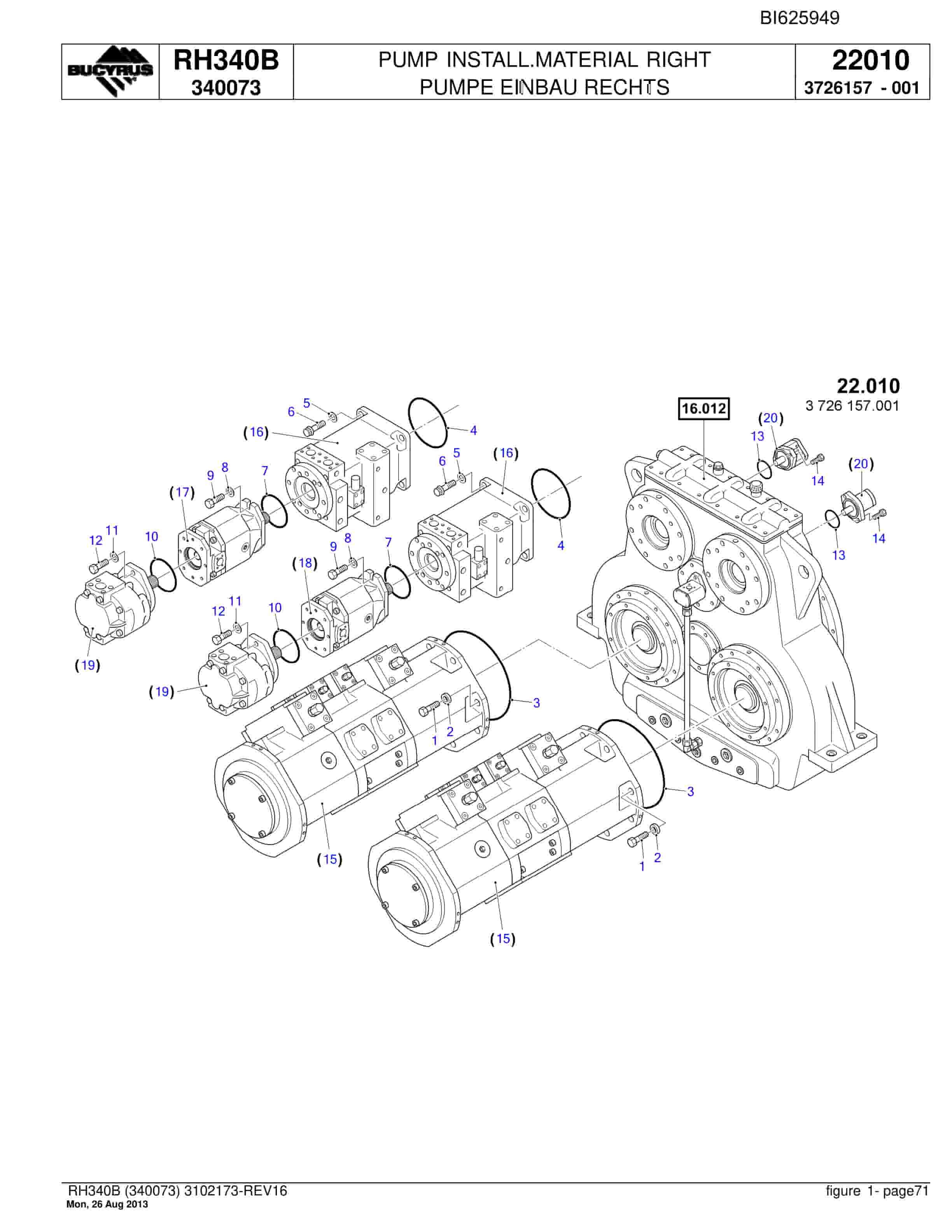 Bucyrus RH340B Hydraulic Excavator Parts Catalog BI625949-2