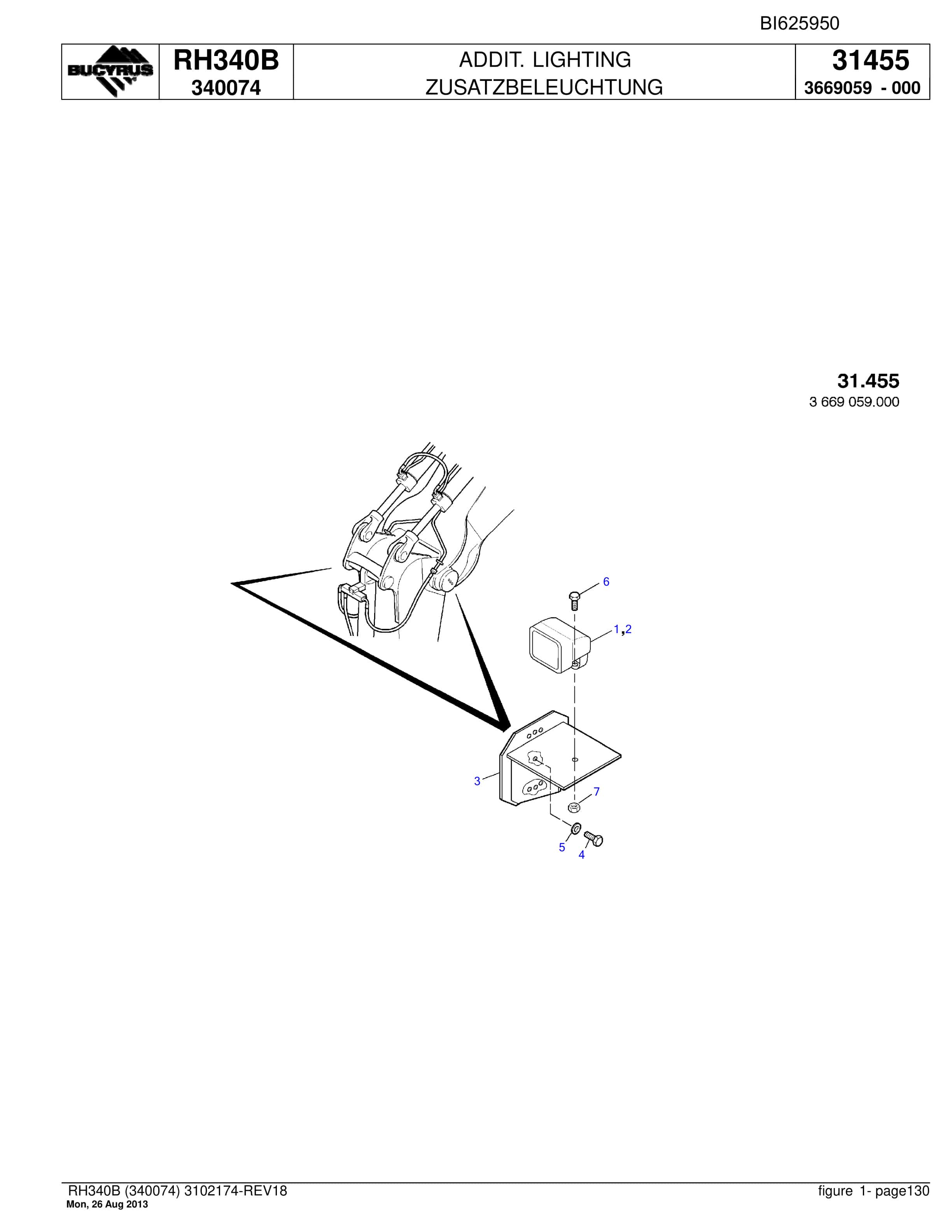 Bucyrus RH340B Hydraulic Excavator Parts Catalog BI625950-5
