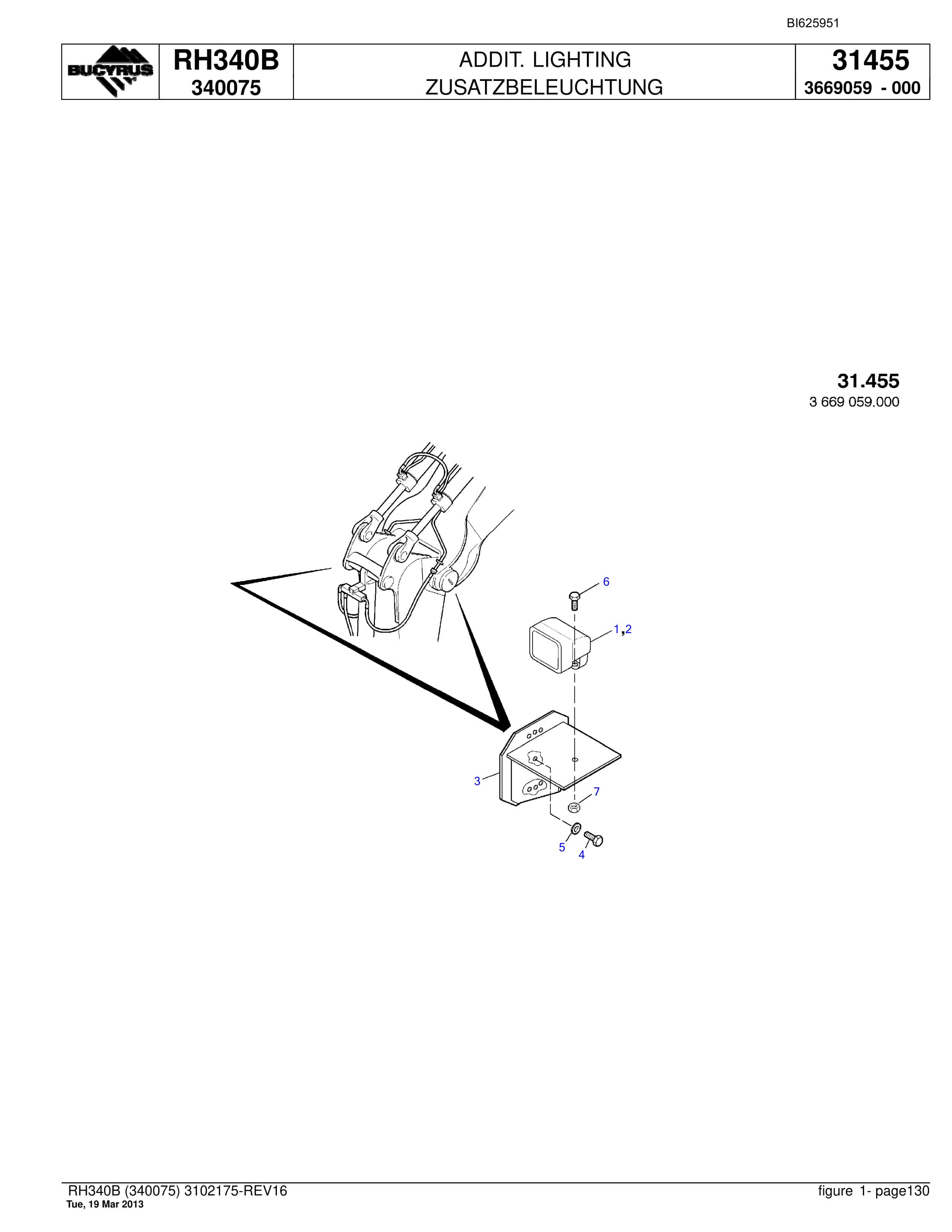 Bucyrus RH340B Hydraulic Excavator Parts Catalog BI625951-5