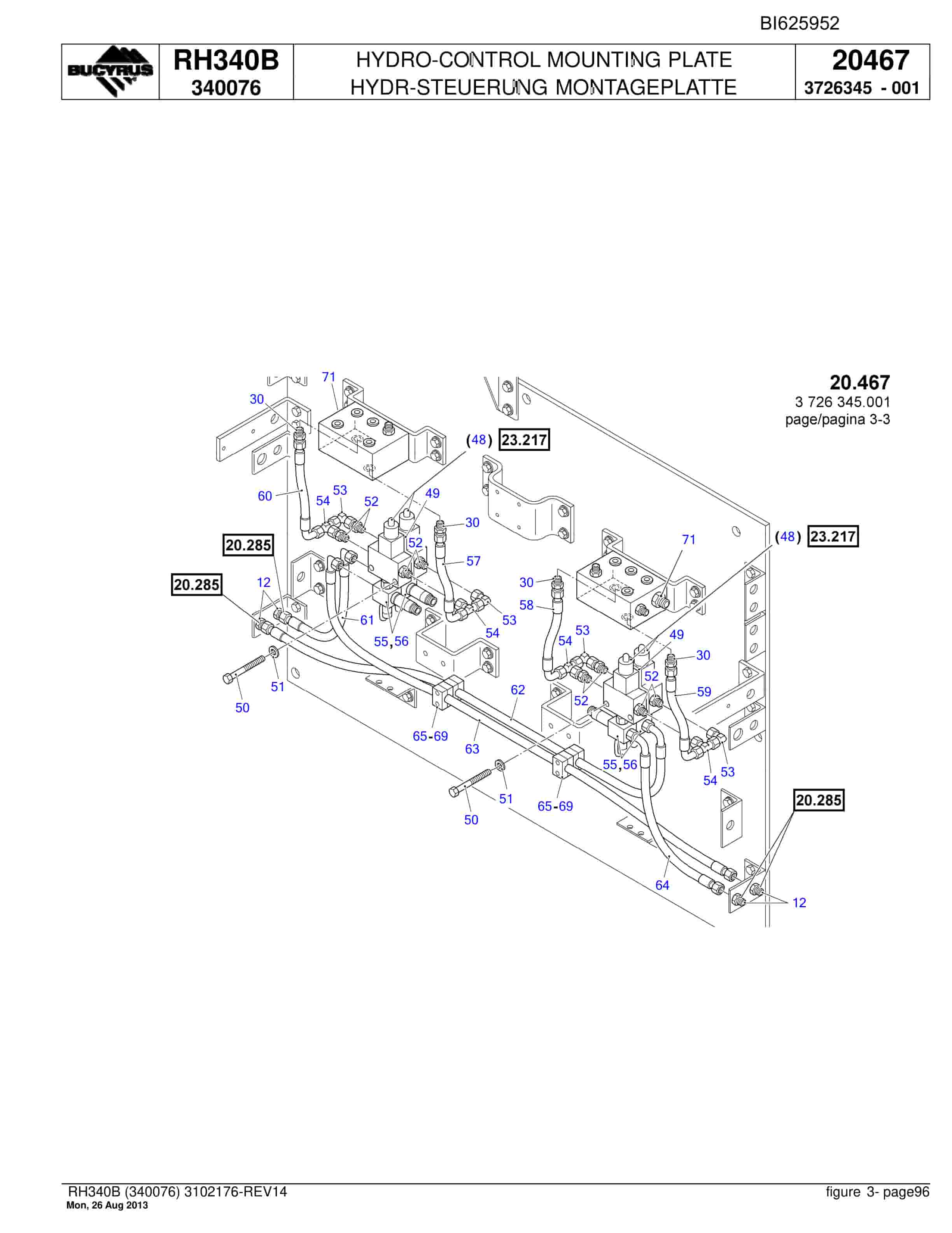 Bucyrus RH340B Hydraulic Excavator Parts Catalog BI625952-2