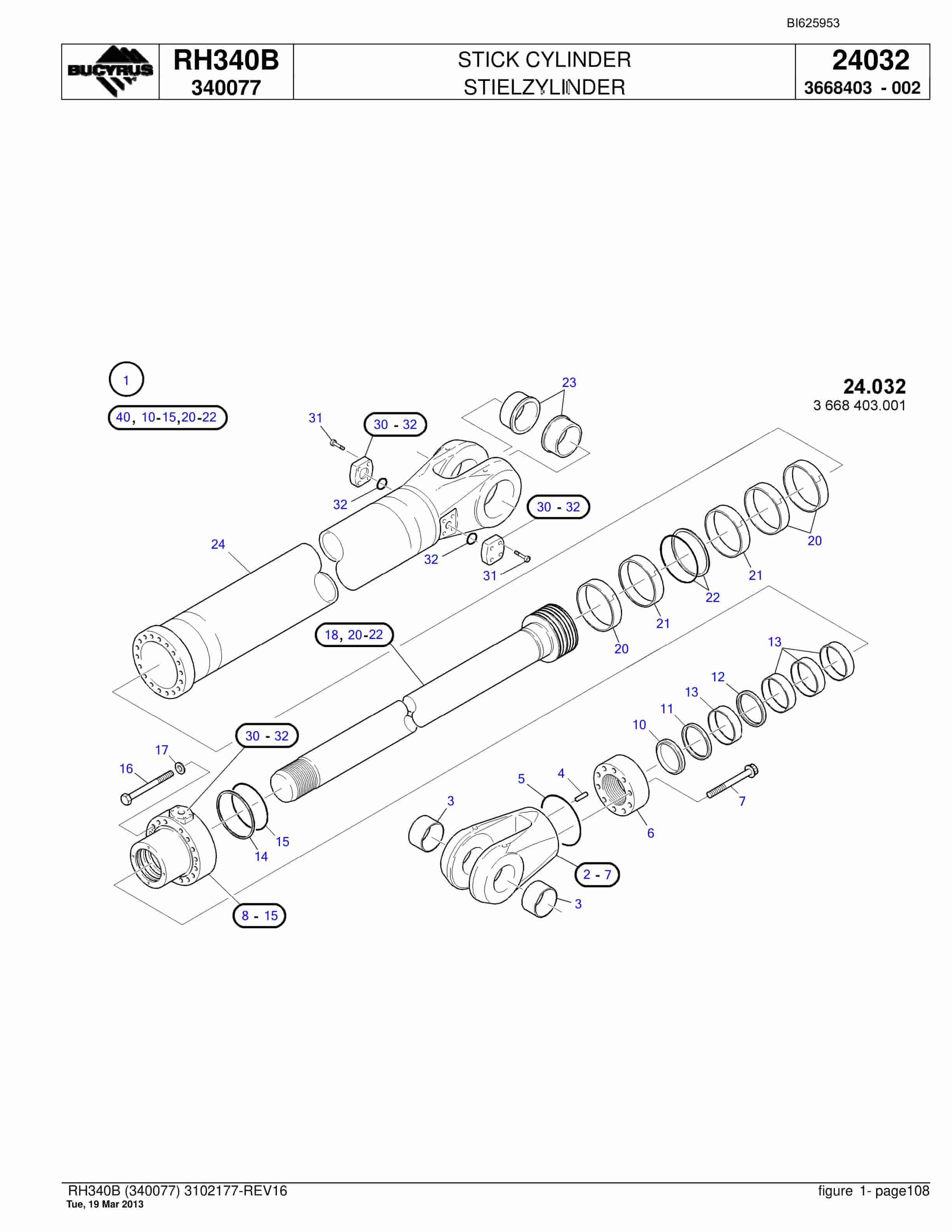 Bucyrus RH340B Hydraulic Excavator Parts Catalog BI625953-3