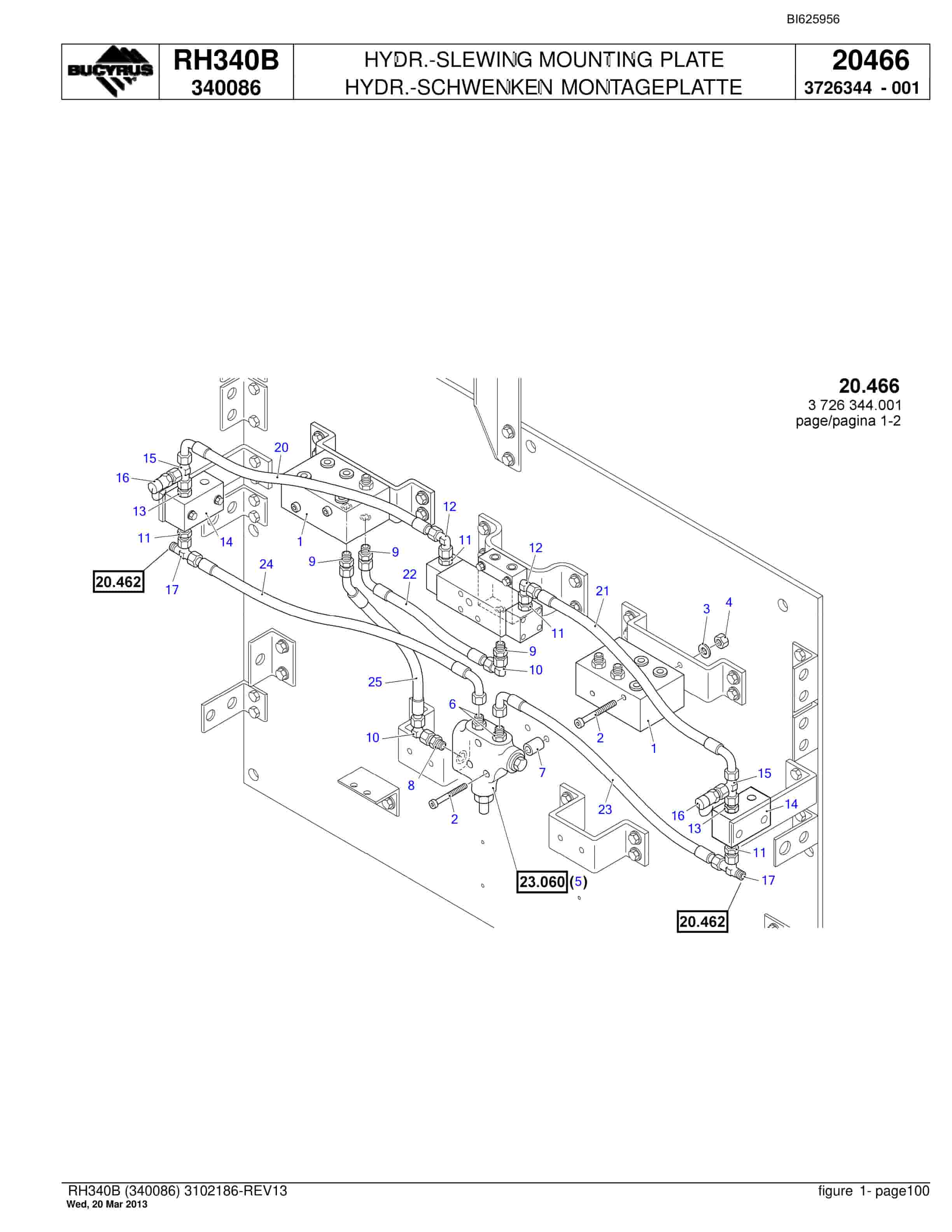 Bucyrus RH340B Hydraulic Excavator Parts Catalog BI625956-2