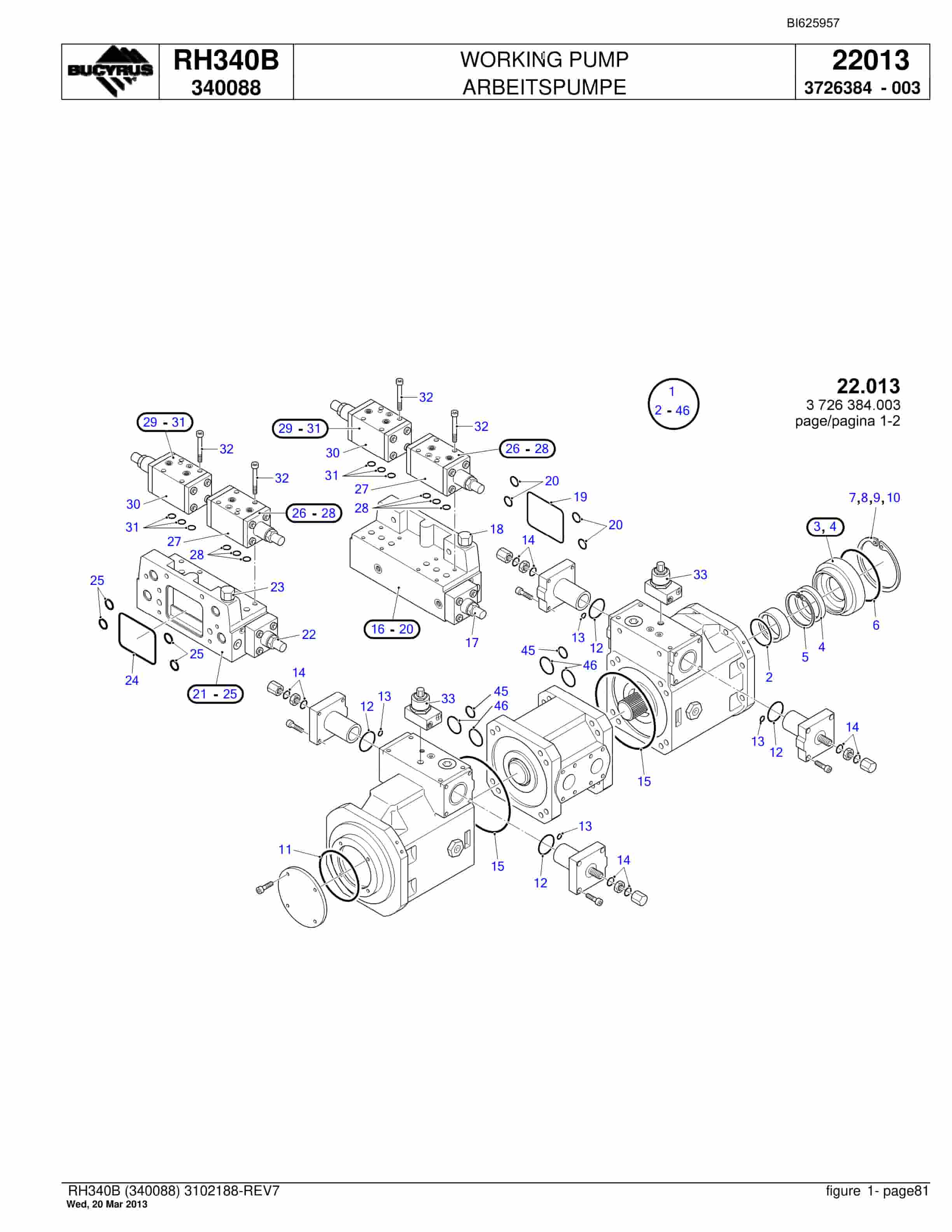 Bucyrus RH340B Hydraulic Excavator Parts Catalog BI625957-2