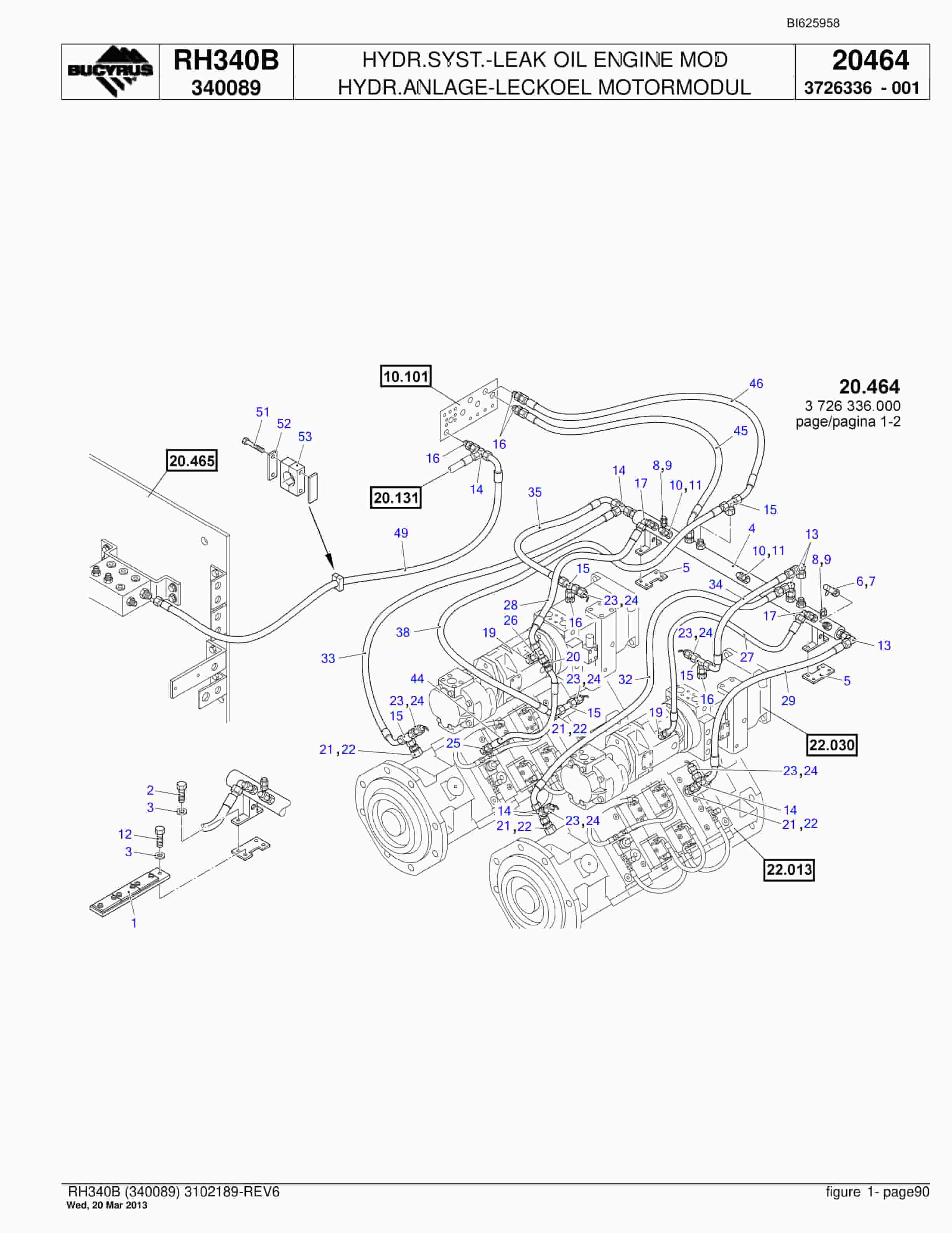 Bucyrus RH340B Hydraulic Excavator Parts Catalog BI625958-2