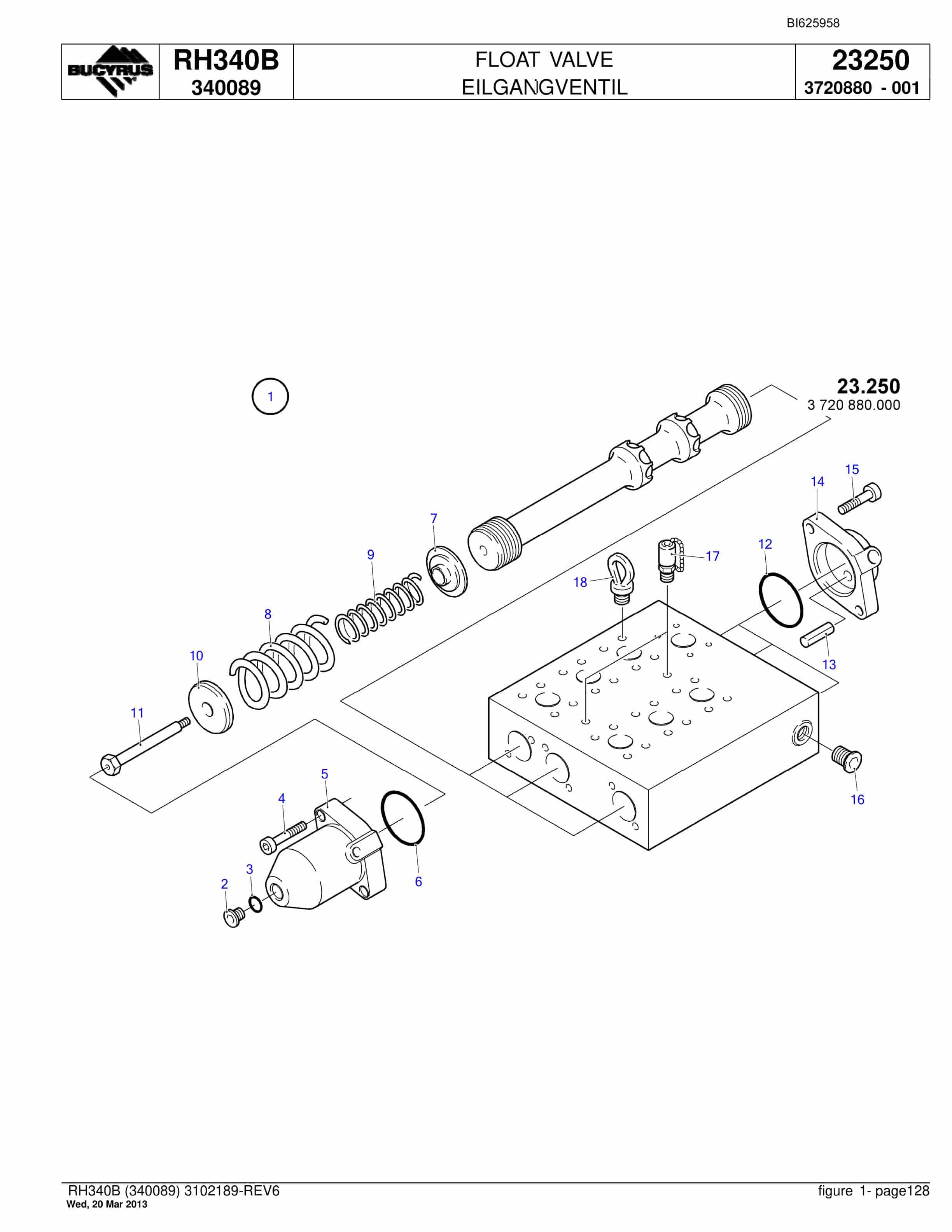 Bucyrus RH340B Hydraulic Excavator Parts Catalog BI625958-3