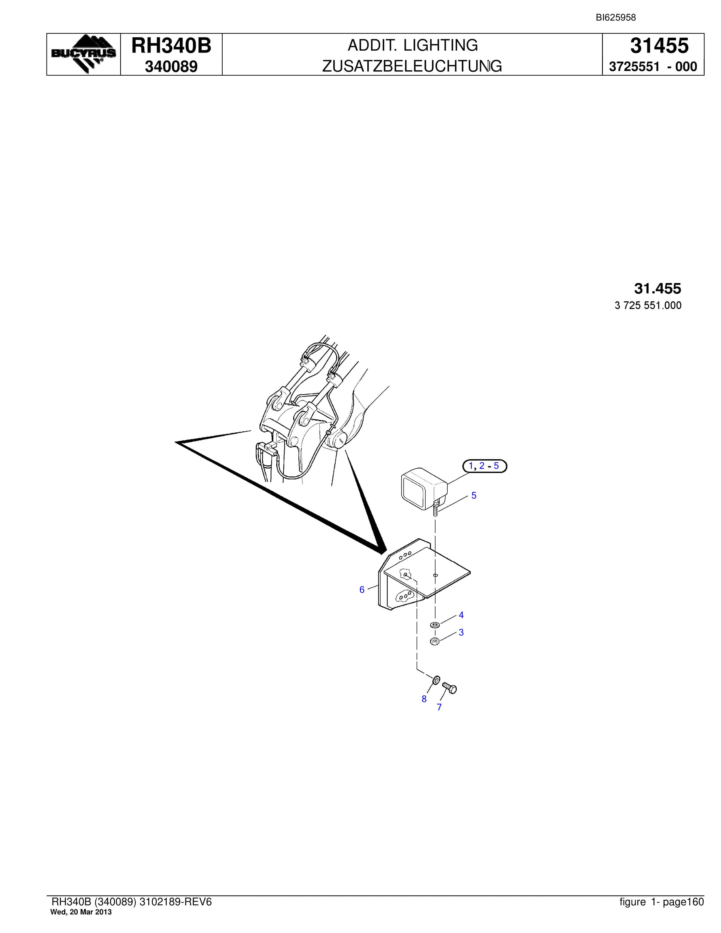 Bucyrus RH340B Hydraulic Excavator Parts Catalog BI625958-5