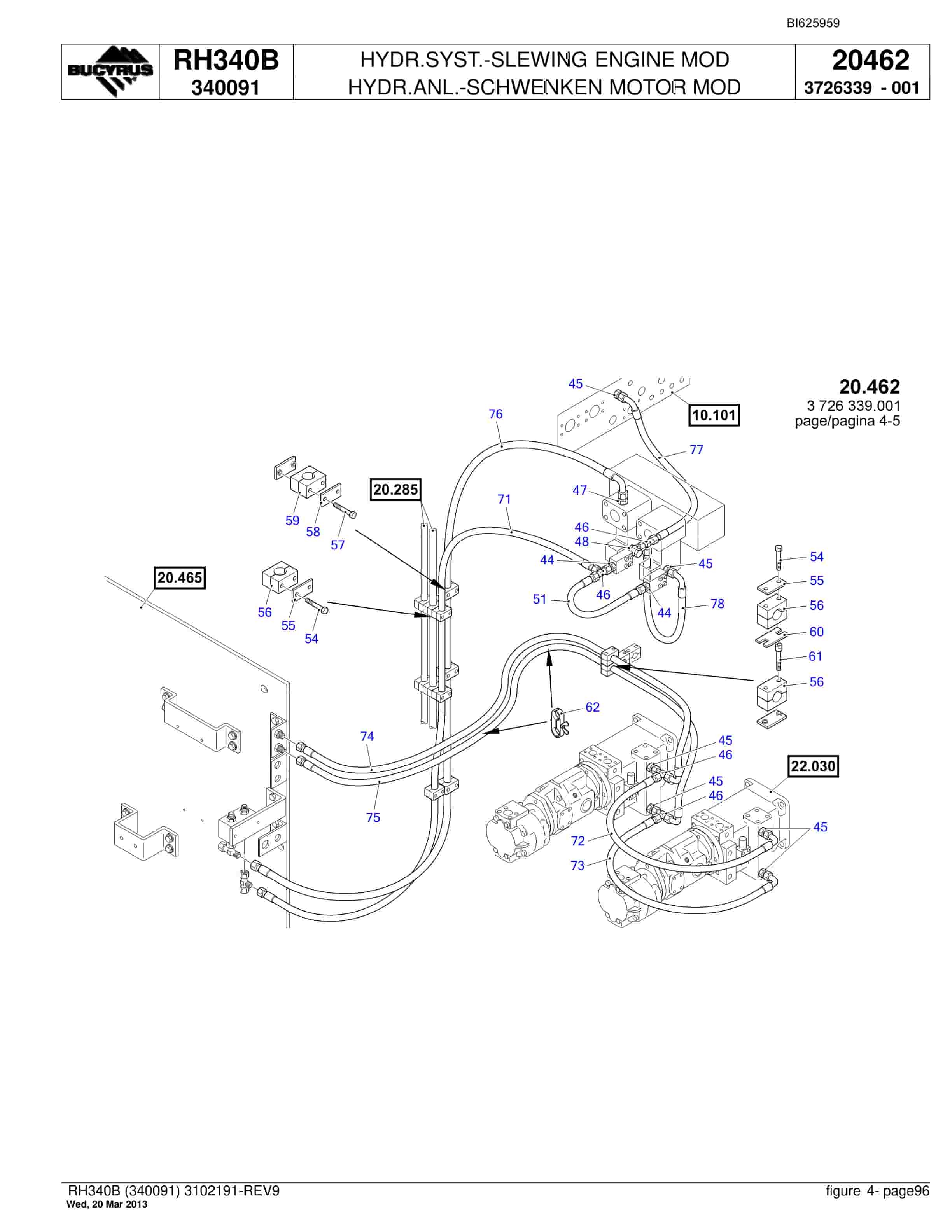 Bucyrus RH340B Hydraulic Excavator Parts Catalog BI625959-2