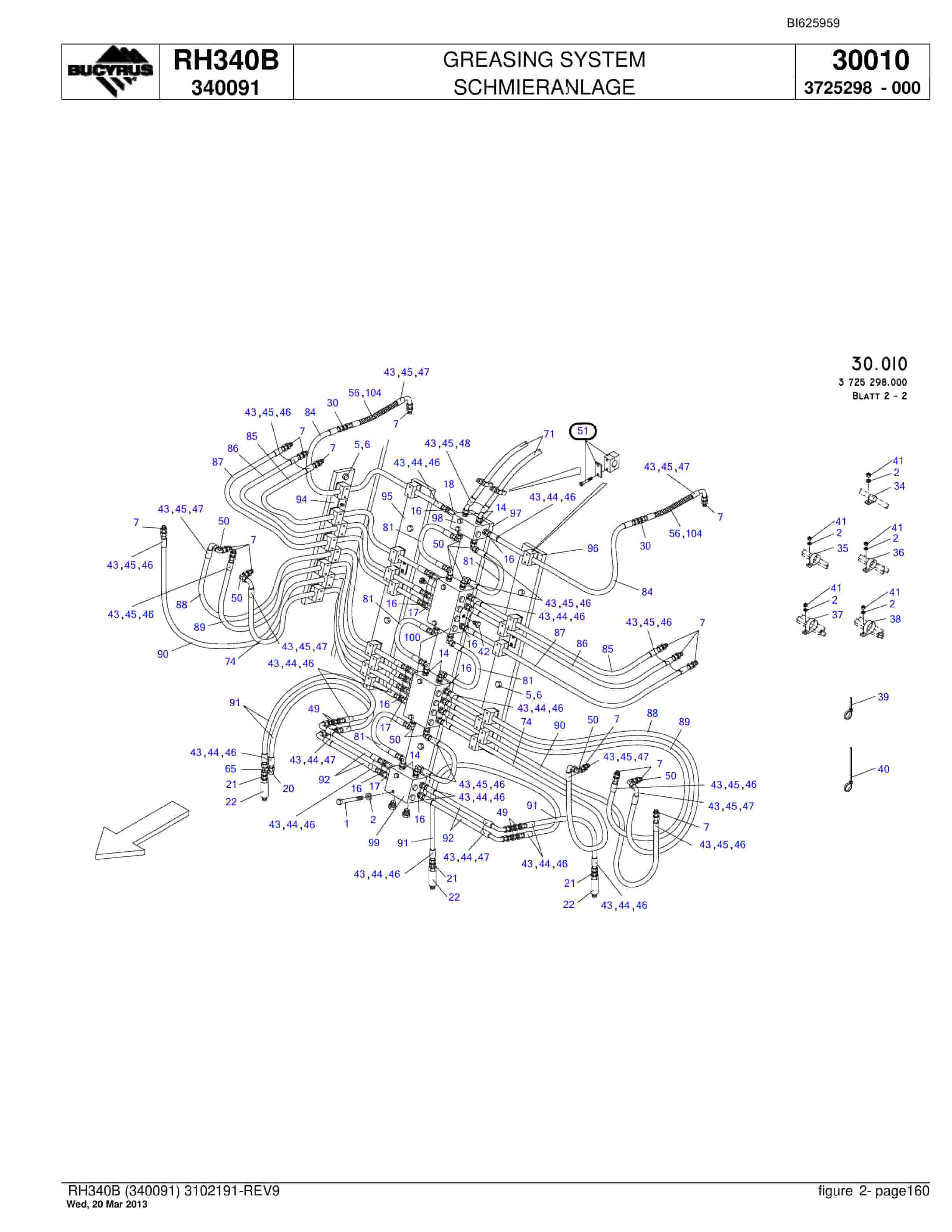 Bucyrus RH340B Hydraulic Excavator Parts Catalog BI625959-4