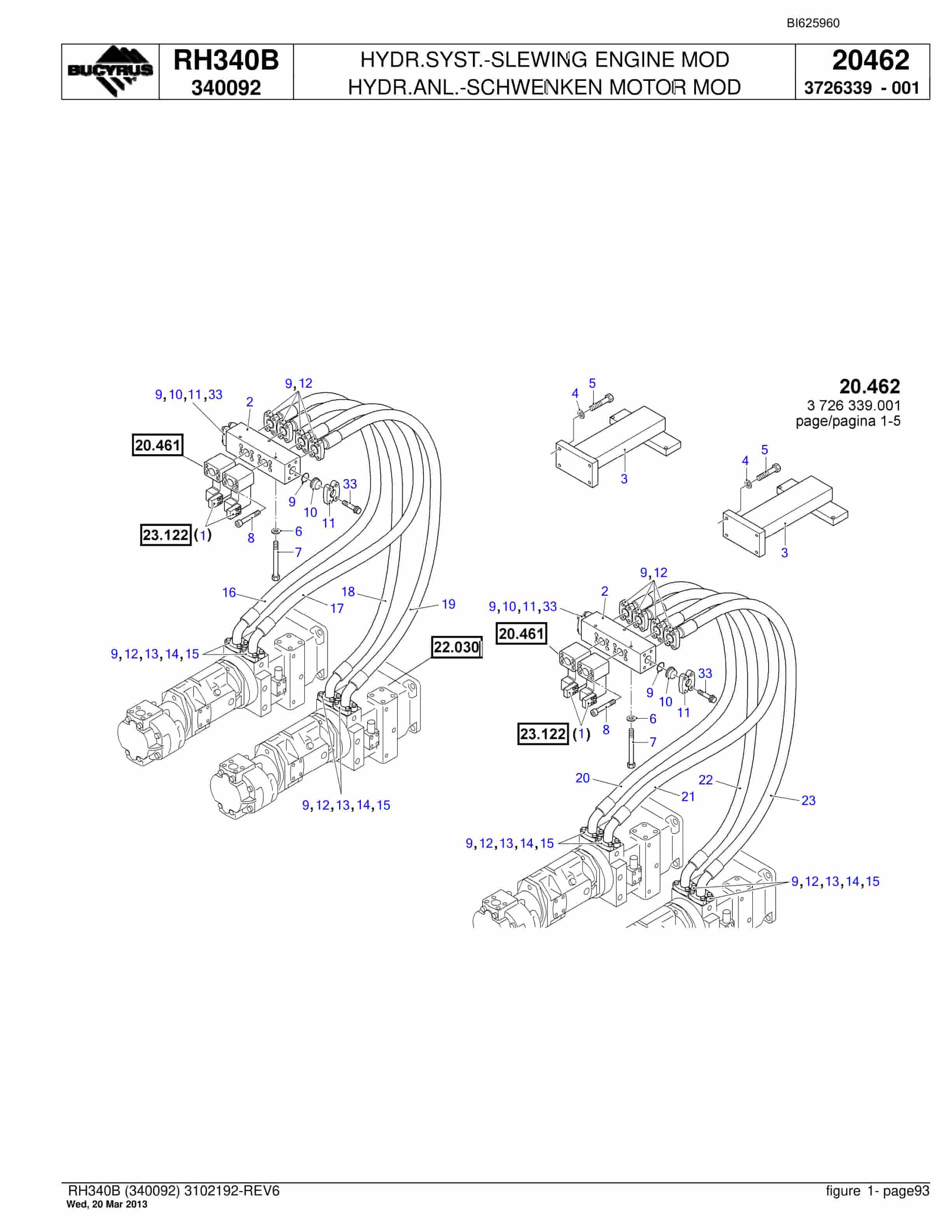 Bucyrus RH340B Hydraulic Excavator Parts Catalog BI625960-2