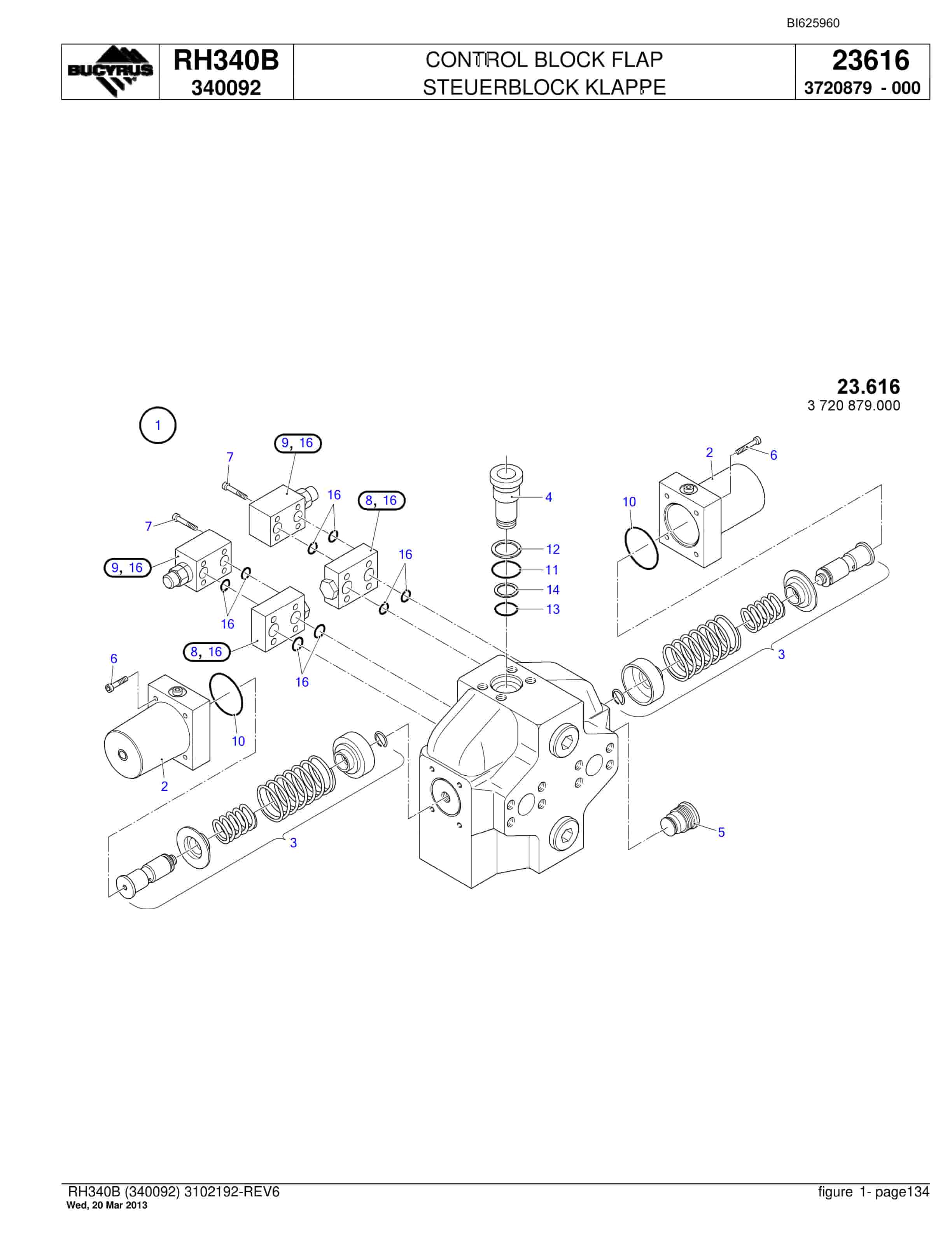 Bucyrus RH340B Hydraulic Excavator Parts Catalog BI625960-3