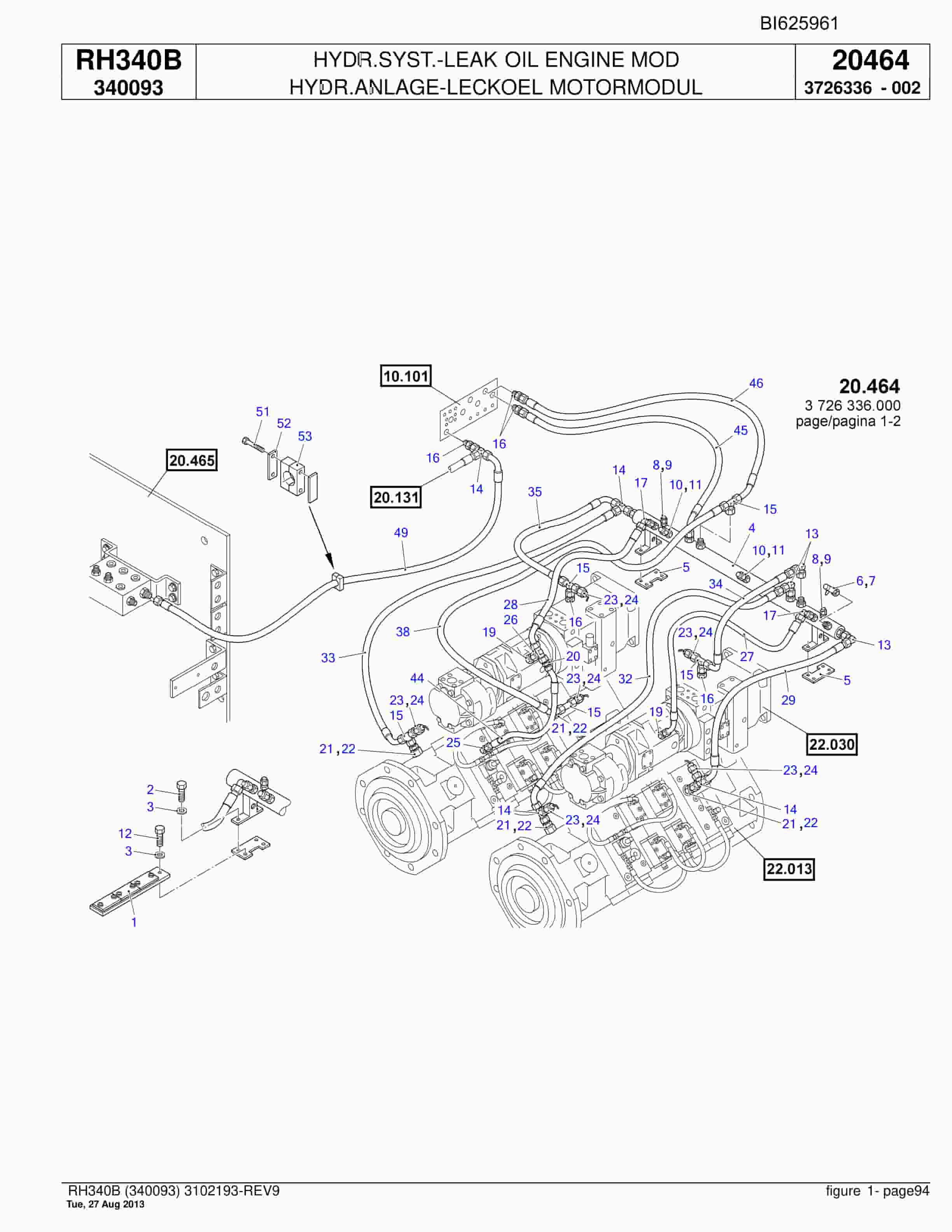 Bucyrus RH340B Hydraulic Excavator Parts Catalog BI625961-2
