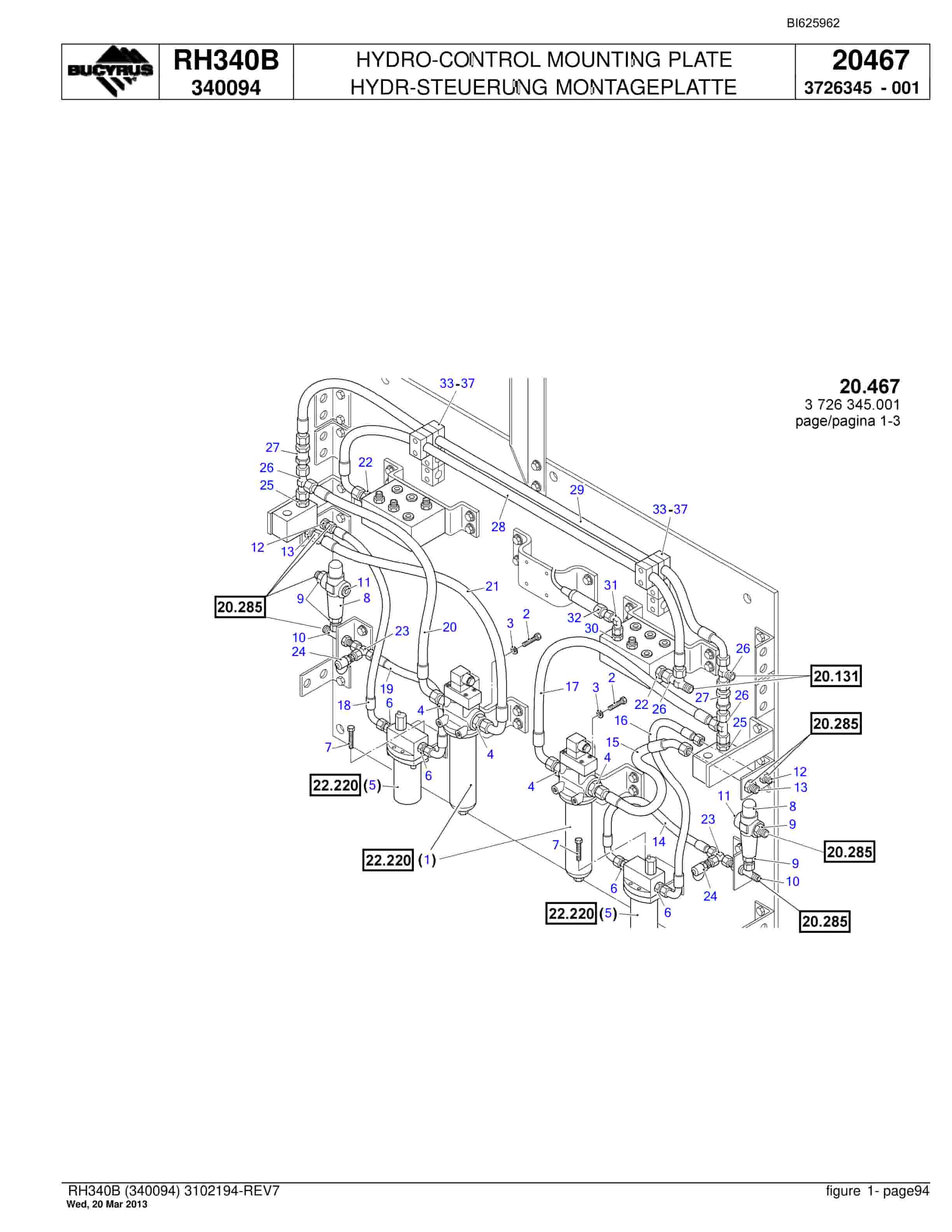 Bucyrus RH340B Hydraulic Excavator Parts Catalog BI625962-2