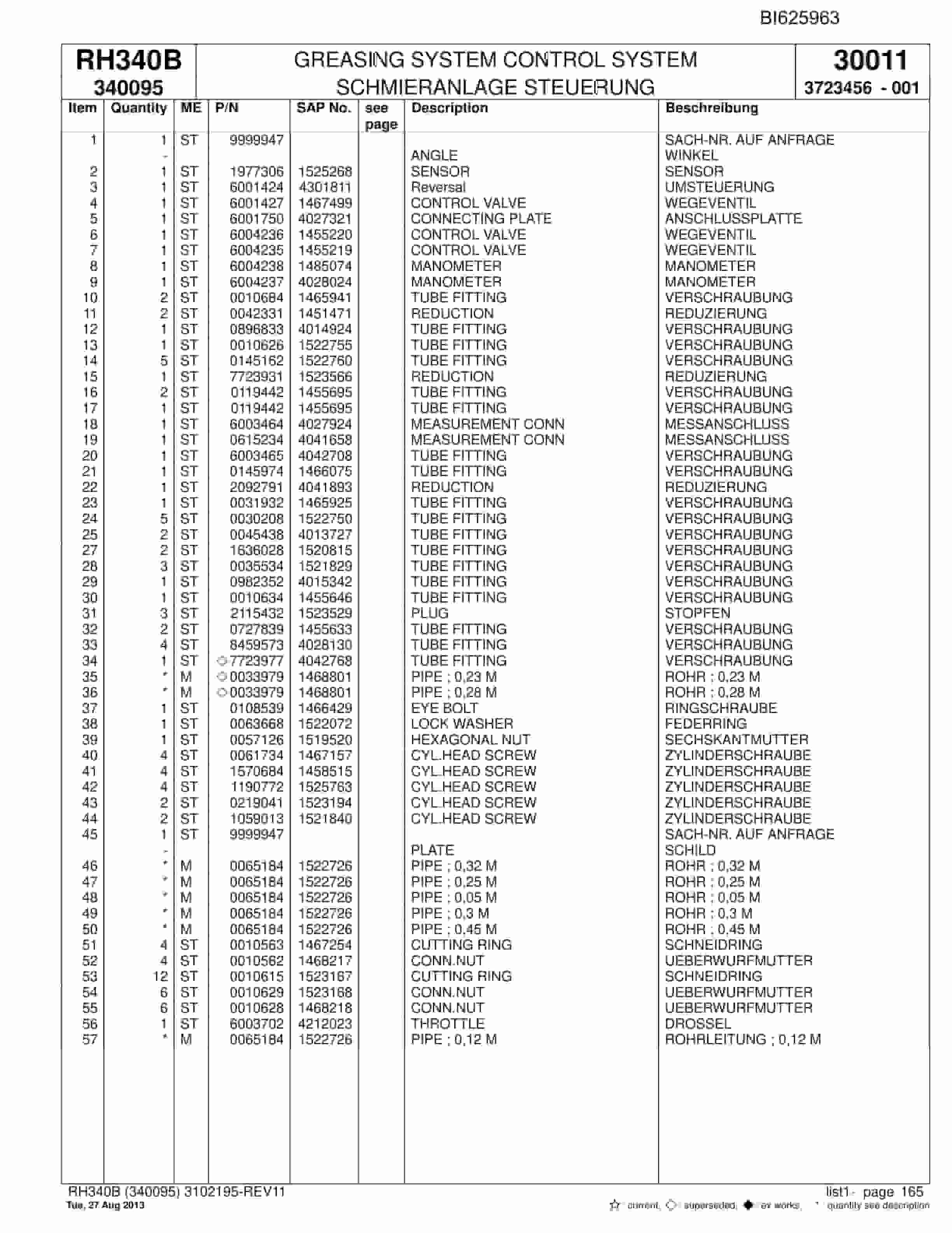 Bucyrus RH340B Hydraulic Excavator Parts Catalog BI625963-4
