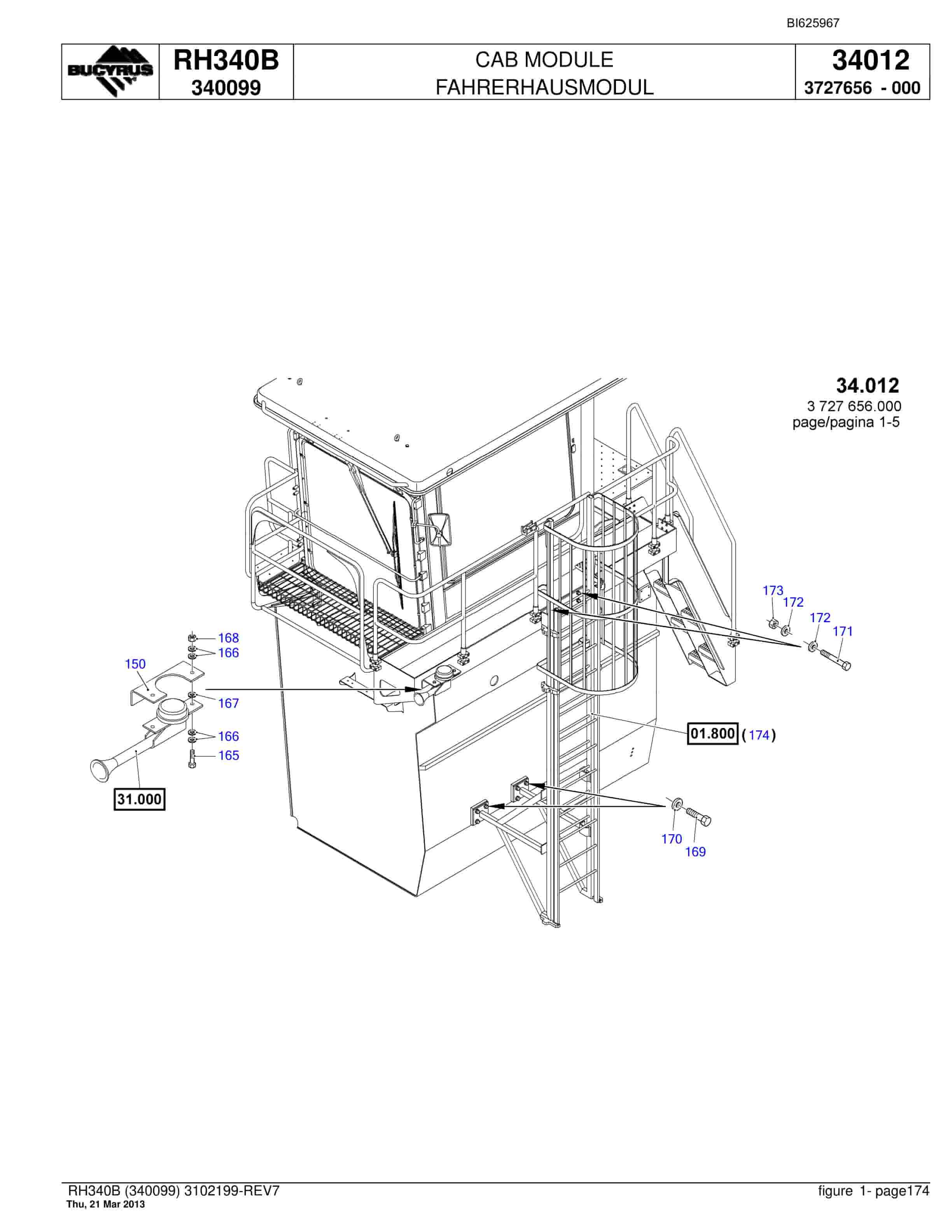 Bucyrus RH340B Hydraulic Excavator Parts Catalog BI625967-5