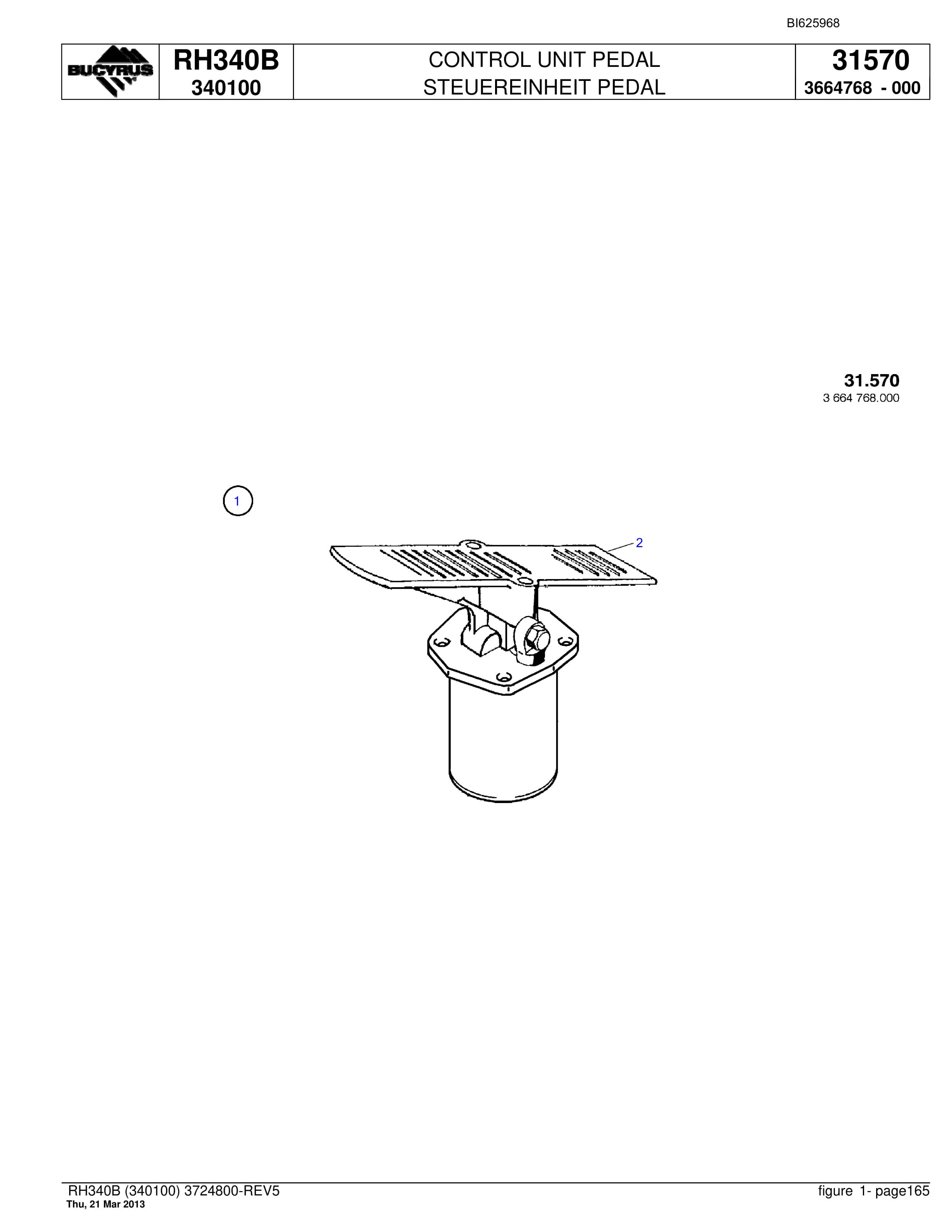 Bucyrus RH340B Hydraulic Excavator Parts Catalog BI625968-5
